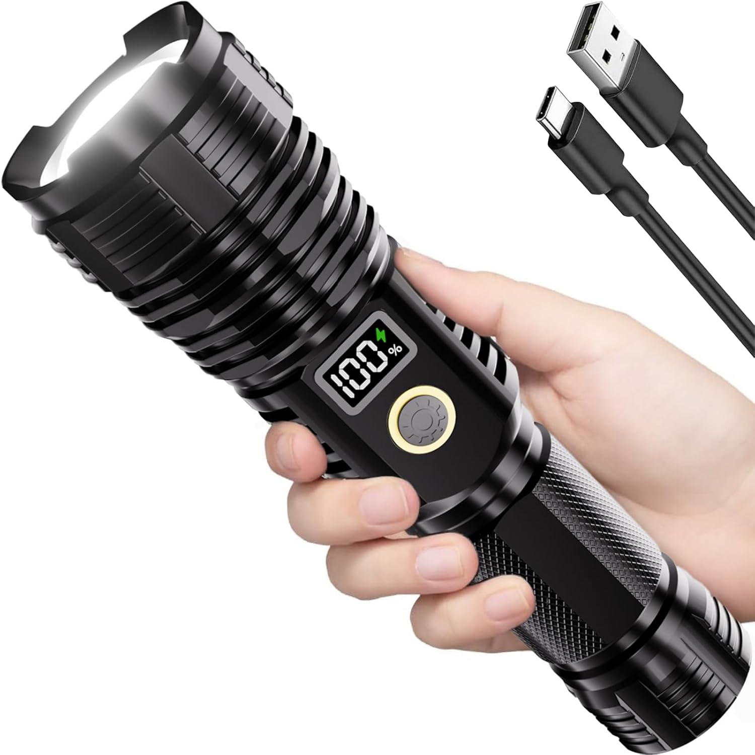 Detalle de CHILDBOT Y1915C Rechargeable LED Flashlight with LCD and Adjustable Focus