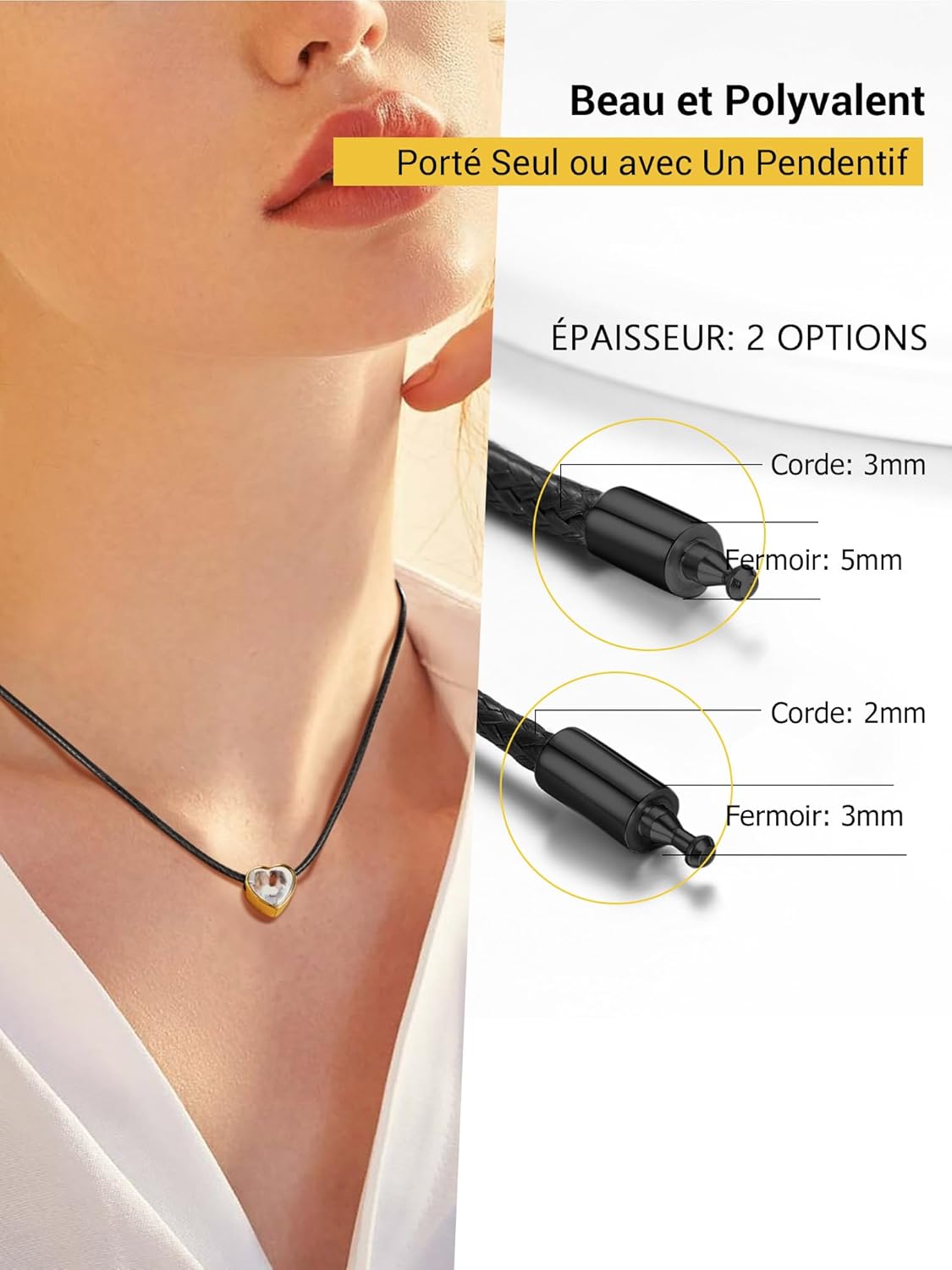 Thumbnail 3 de PROSTEEL collana unisex con cordino nero in pelle rivestita in cera e chiusura in acciaio inox