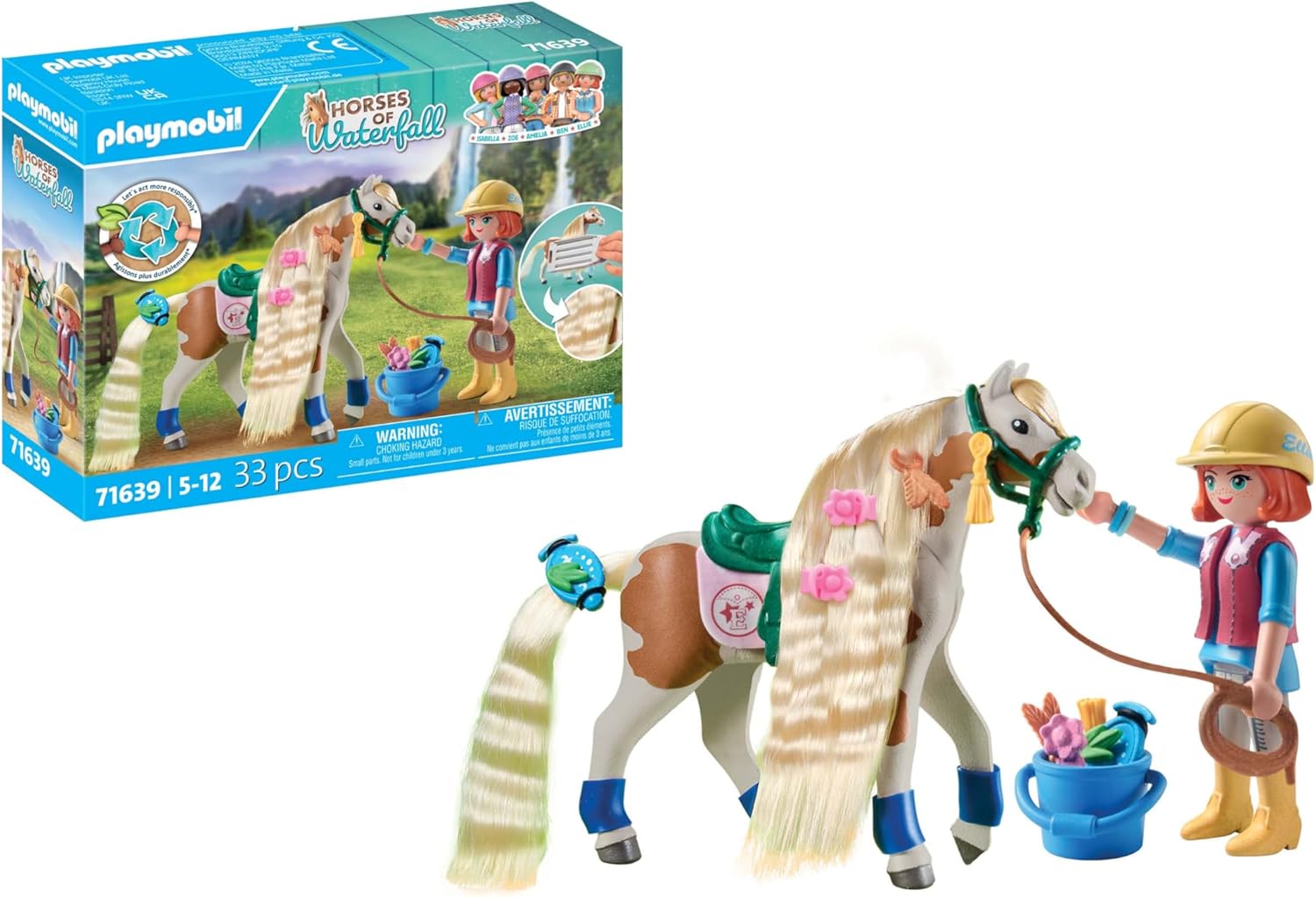 Detalle de PLAYMOBIL Horses of Waterfall 71639 Ellie & Pferd mit Kreppeisen – Set für kreative Pferdefrisuren