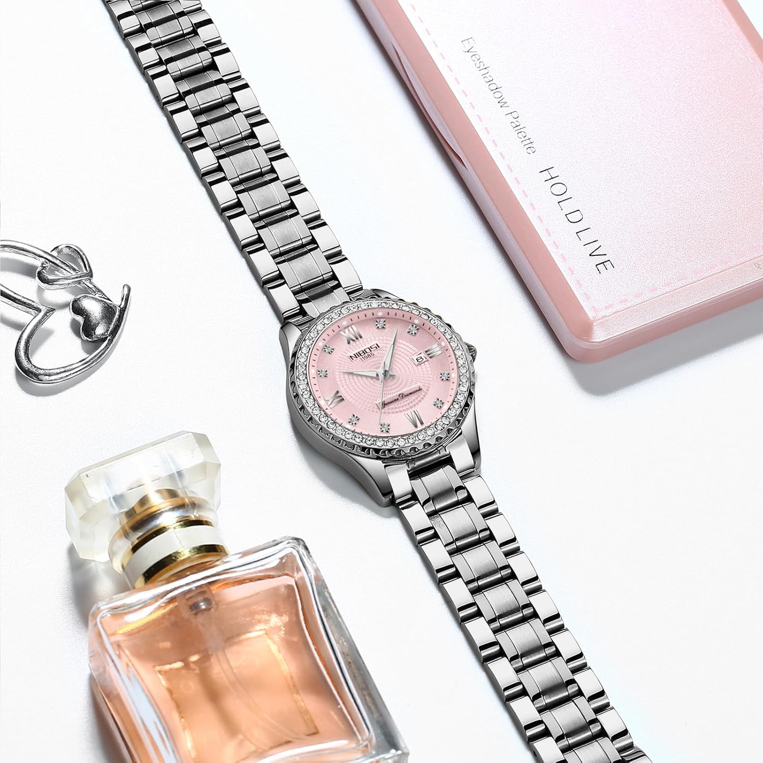Thumbnail 4 de NIBOSI Armbanduhr Damen Analog Quarz mit Mineralglas und Roségold-Diamant-Zifferblatt