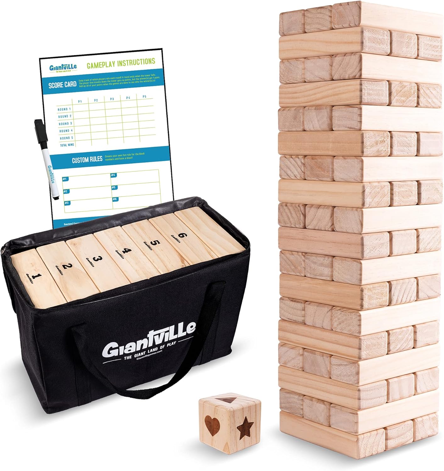Thumbnail 6 de Giantville Giant Tumbling Timber Toy (STEAM-Credited) — 56-Piece Premium Pine Block Tower Game w/ Carry Bag