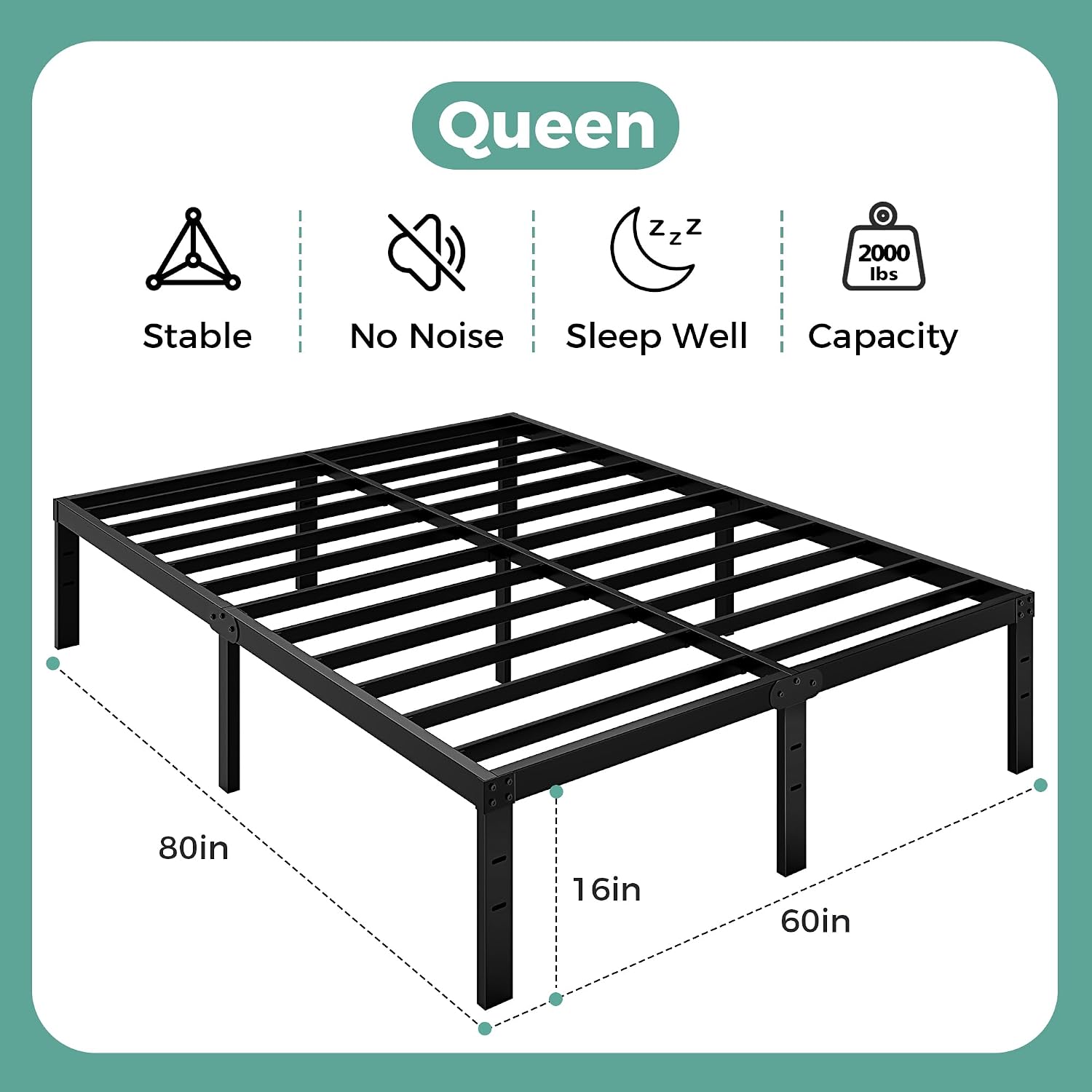 Detalle de Awesofurni Queen Bed Frame, 18-Inch Metal Platform with 16-Inch Clearance
