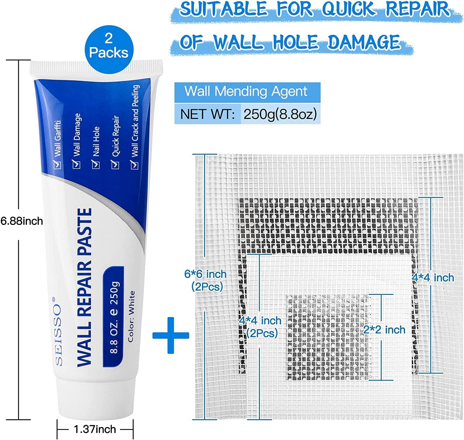 Thumbnail 1 de SEISSO Wandreparatur Creme 250 g × 2 – Schnelle Reparatur von Rissen und Löchern im Innenbereich