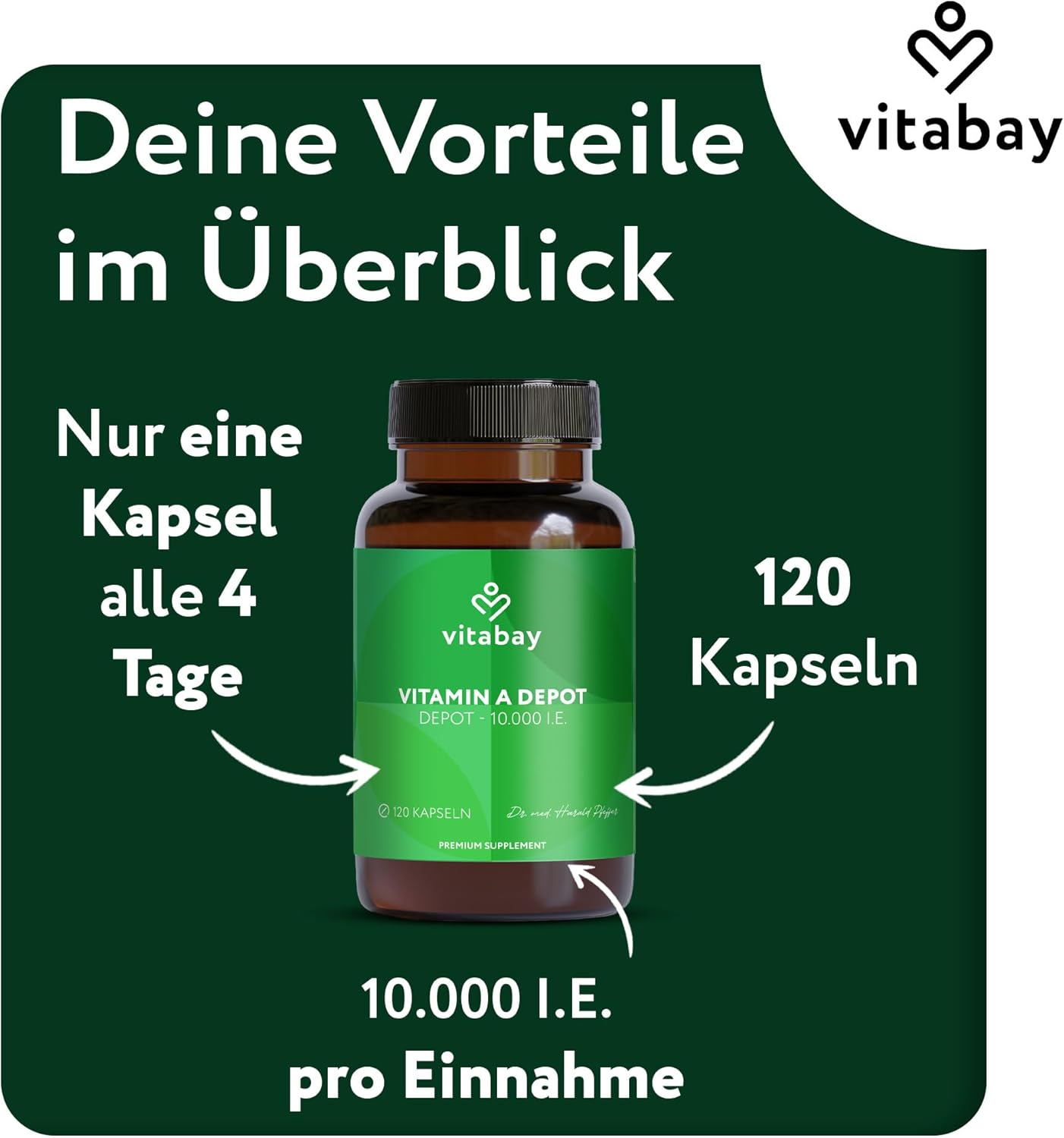 Detalle de Vitabay Vitamin A Hochdosiert Kapseln – Vegane Retinol-Vitamina A 10000 IE (120 Kapseln)