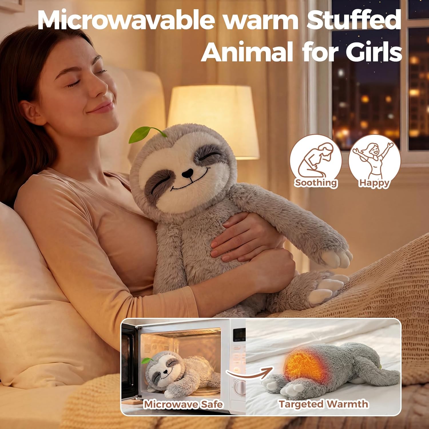 Thumbnail 2 de Mewaii 4 Lbs Weighted Heated Sloth Plush (15-inch) Microwave Warm Hug Toy