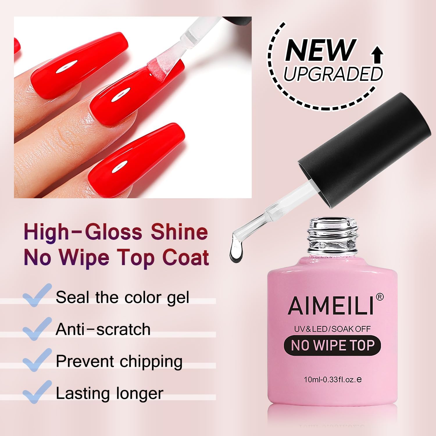 Thumbnail 3 de AIMEILI No Wipe Top Coat & Base Coat semi-permanents – vernis gel UV/LED à brillance miroir (kit 2x10 ml)