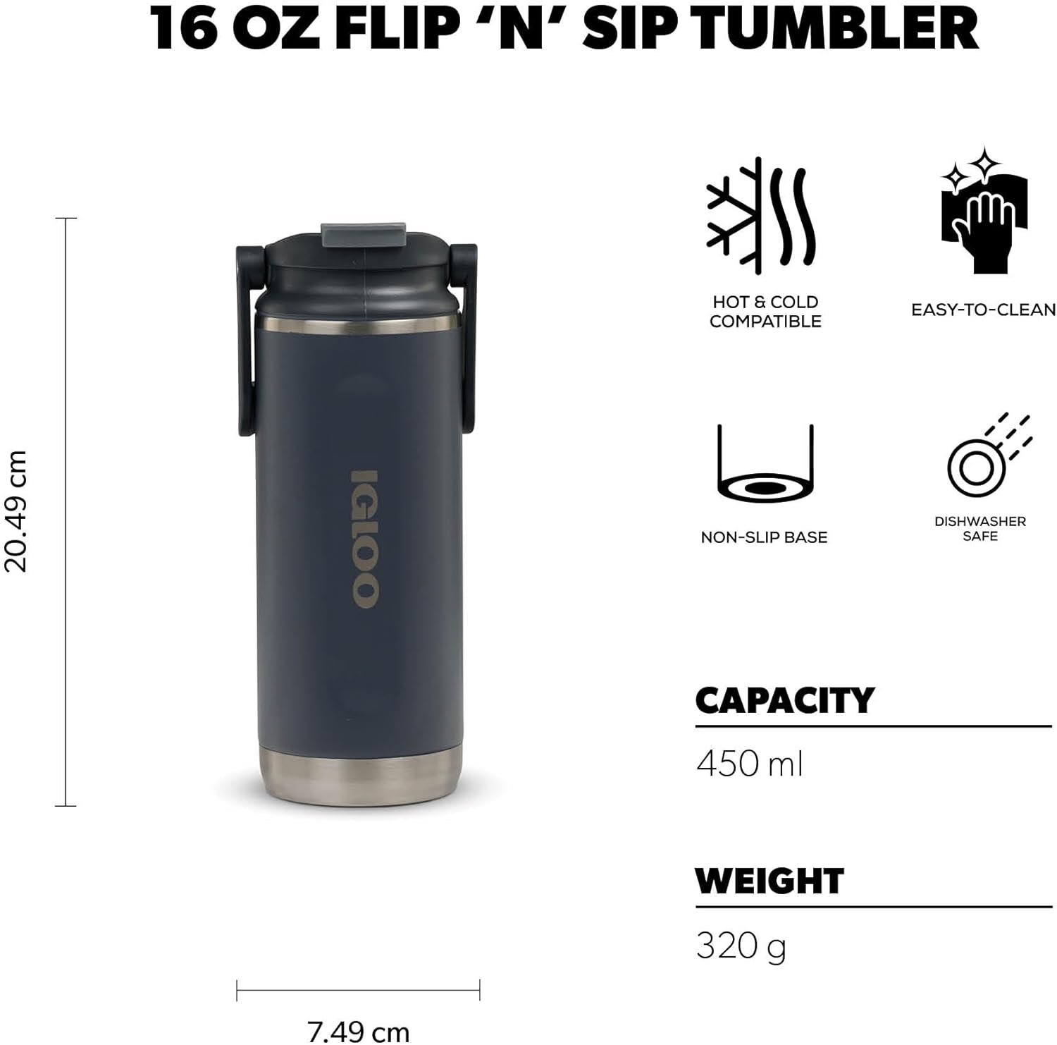 Thumbnail 5 de Igloo Tumbler 16 Gourde Isotherme Inox 450 ml – Robuste, étanche et pratique pour le sport et les déplacements