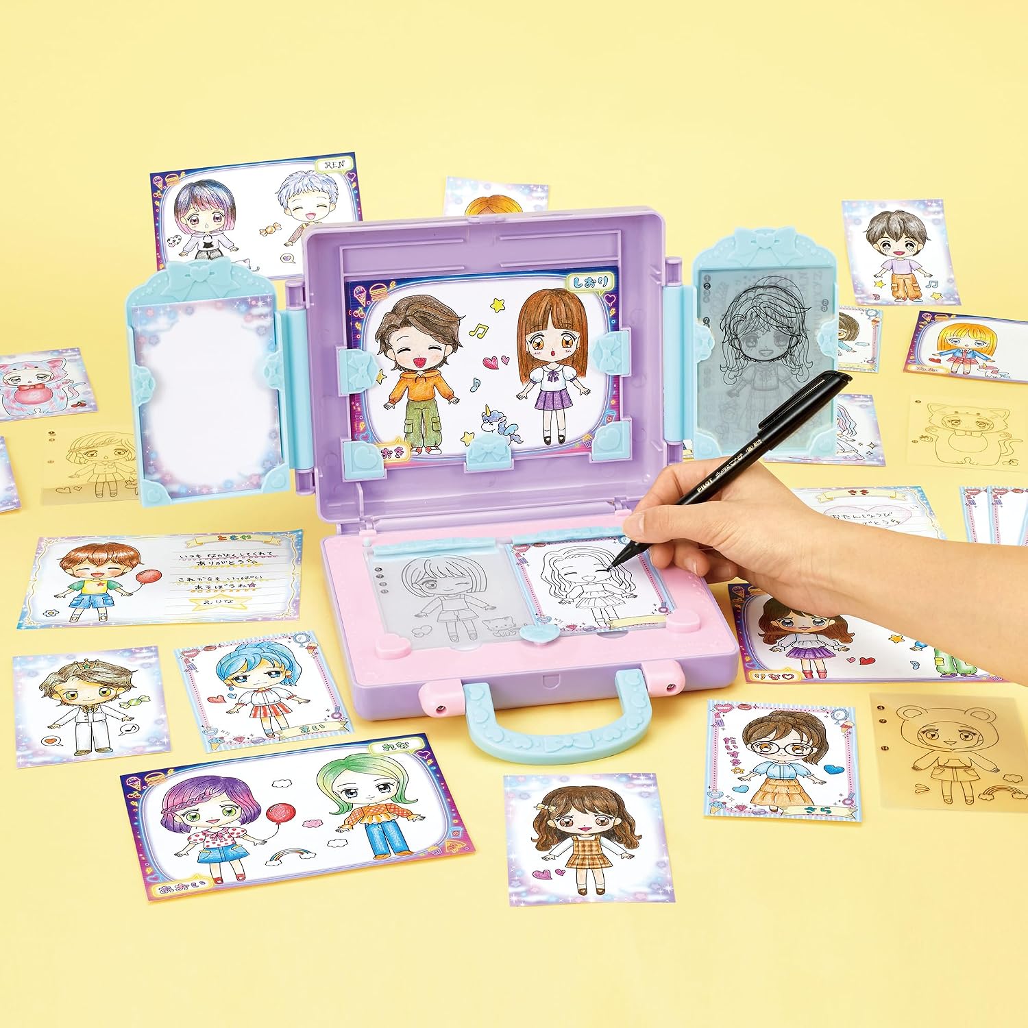 Detalle de パイロット なかよしコレクション にがおえレター&ファッションコーデ なぞって描けるお絵かきセット