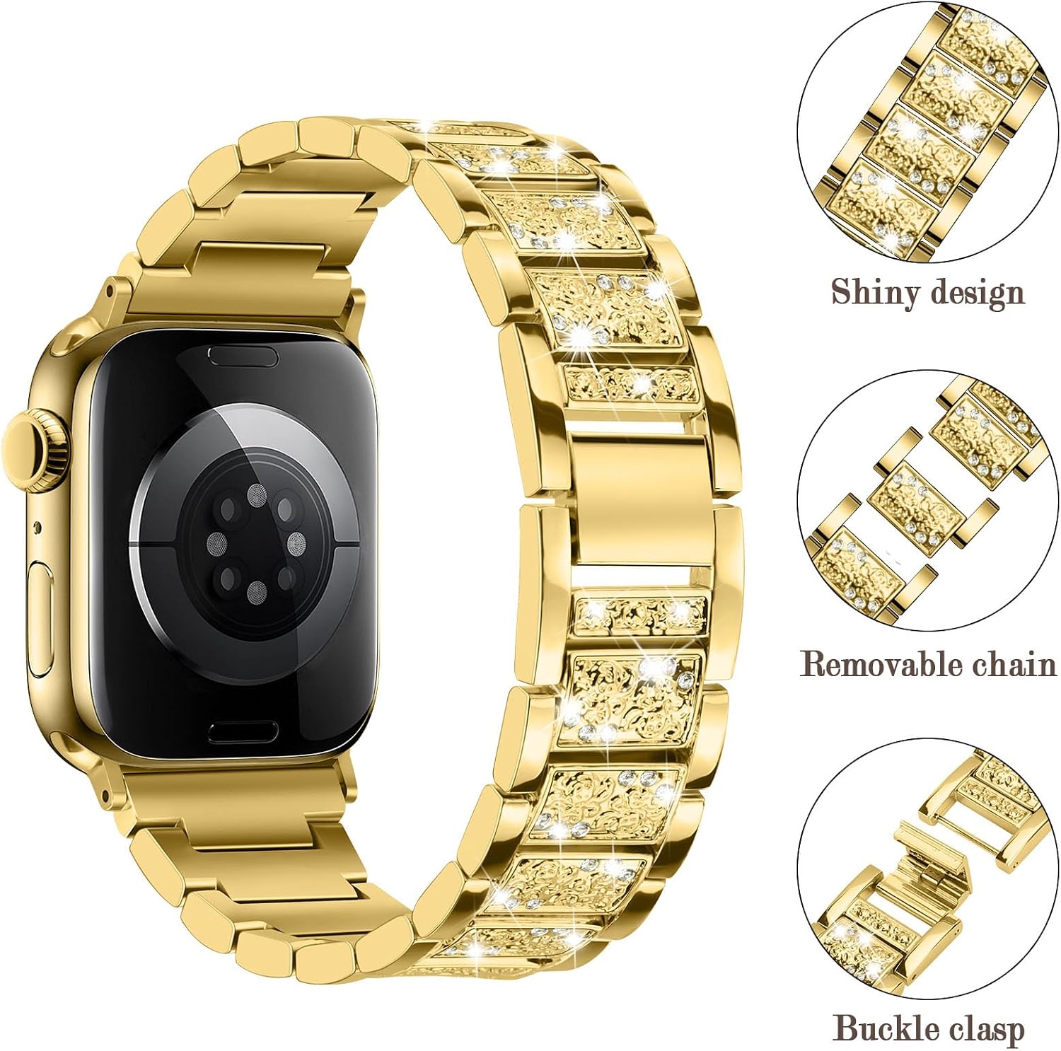 Thumbnail 2 de Sixmoat Bling Diamond metal strap for Apple Watch (Gold) – women’s replacement for 42mm/44mm/45mm/46mm/49mm