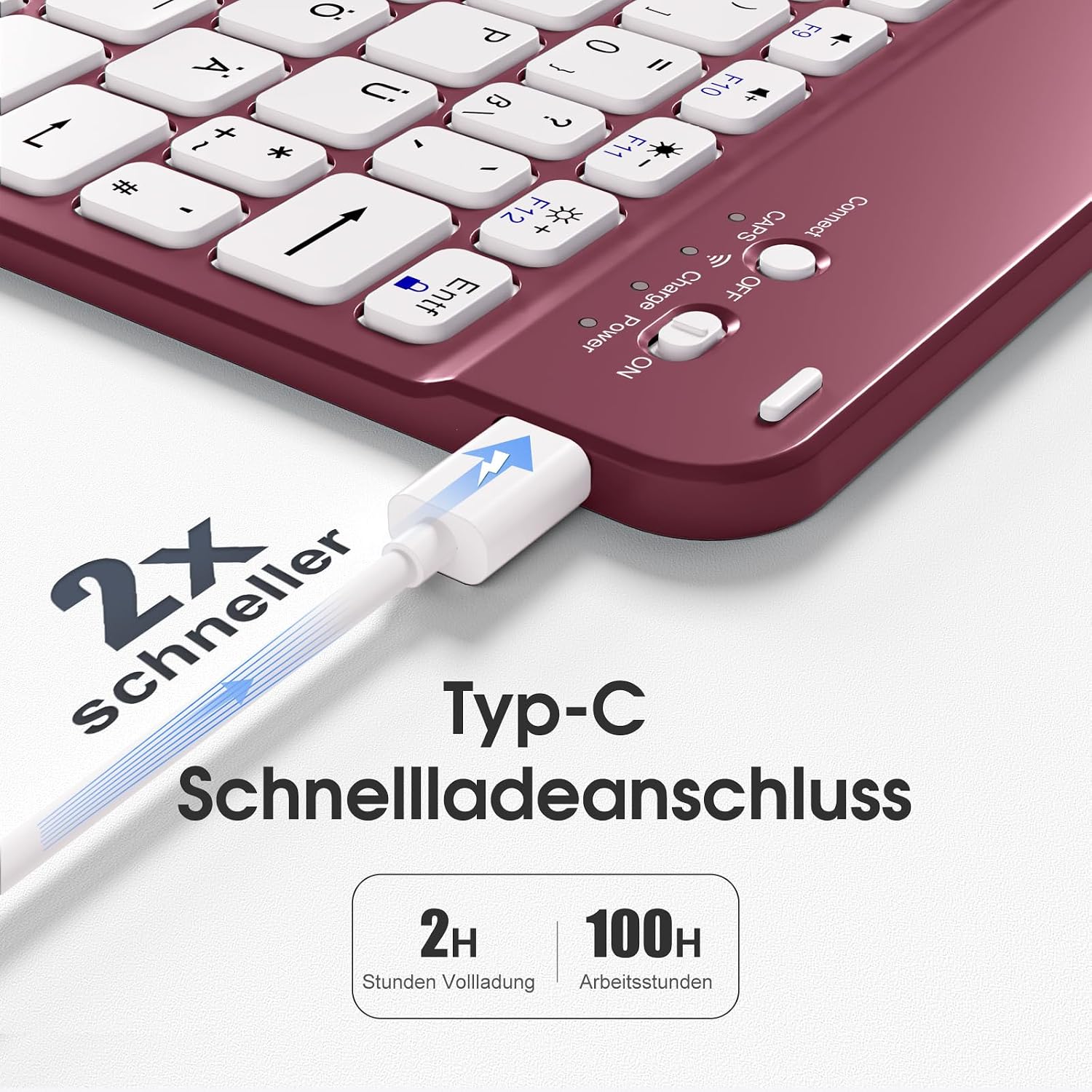 Detalle de Vobafe Hülle mit Tastatur für iPad 10./11. Generation (A16) – magnetische abnehmbare Bluetooth-Tastatur, Weinrot