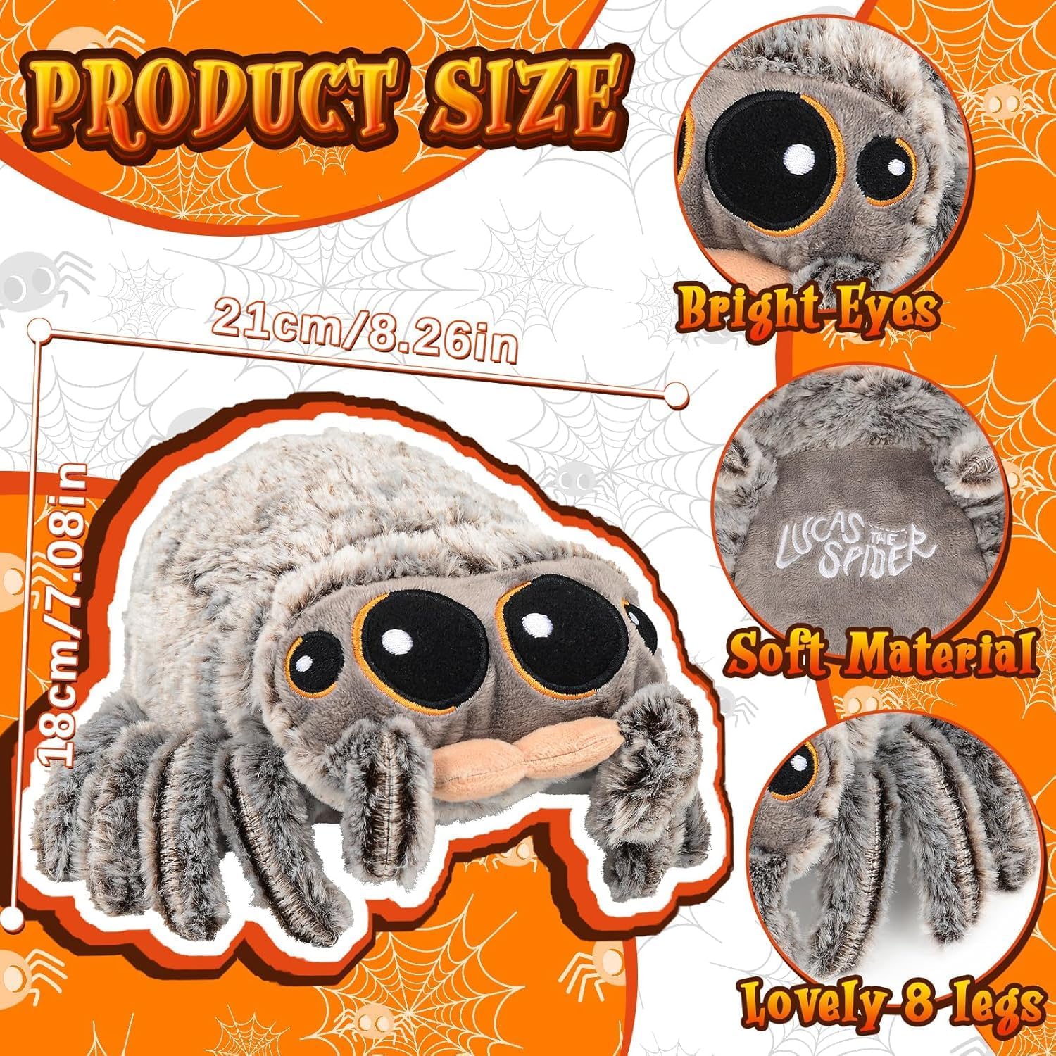 Detalle 2 de CelestiMingle Cel-A pluche spin met grote ogen voor Halloween en decoratie