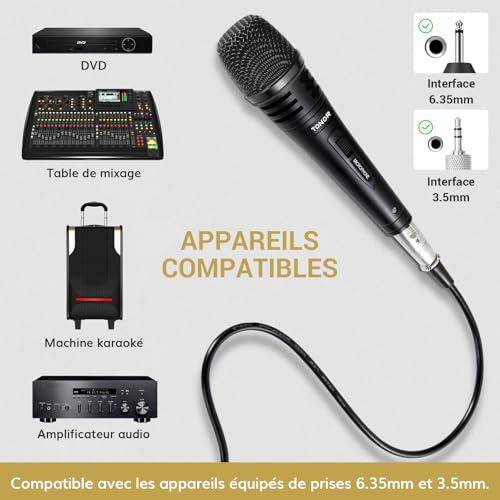 Detalle de TONOR K1, micro dynamique à main en métal avec câble XLR de 5 m