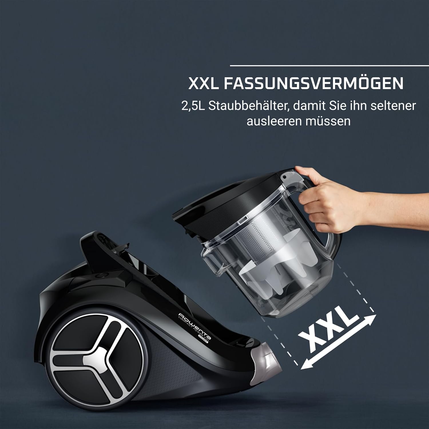 Detalle 2 de Rowenta Compact Power XXL Classic beutelloser Bodenstaubsauger RO4B23 (900 Watt, 2,5 l, 8,80 m Radius)