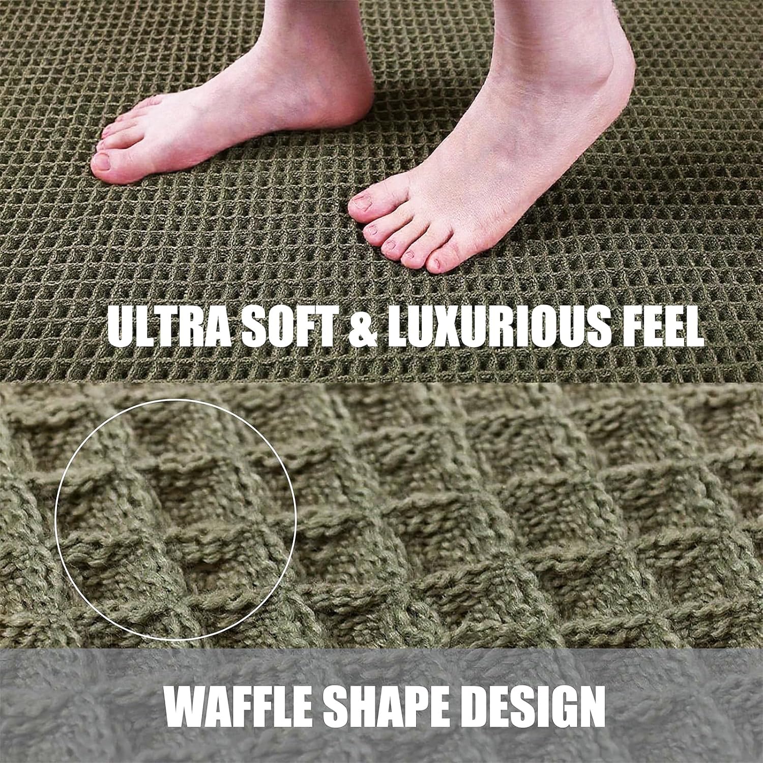 Thumbnail 2 de ZVFFDG Set of 2 Waffle Bathroom Rugs – Olive Green (18x30 and 24x36) with Non-Slip Backing