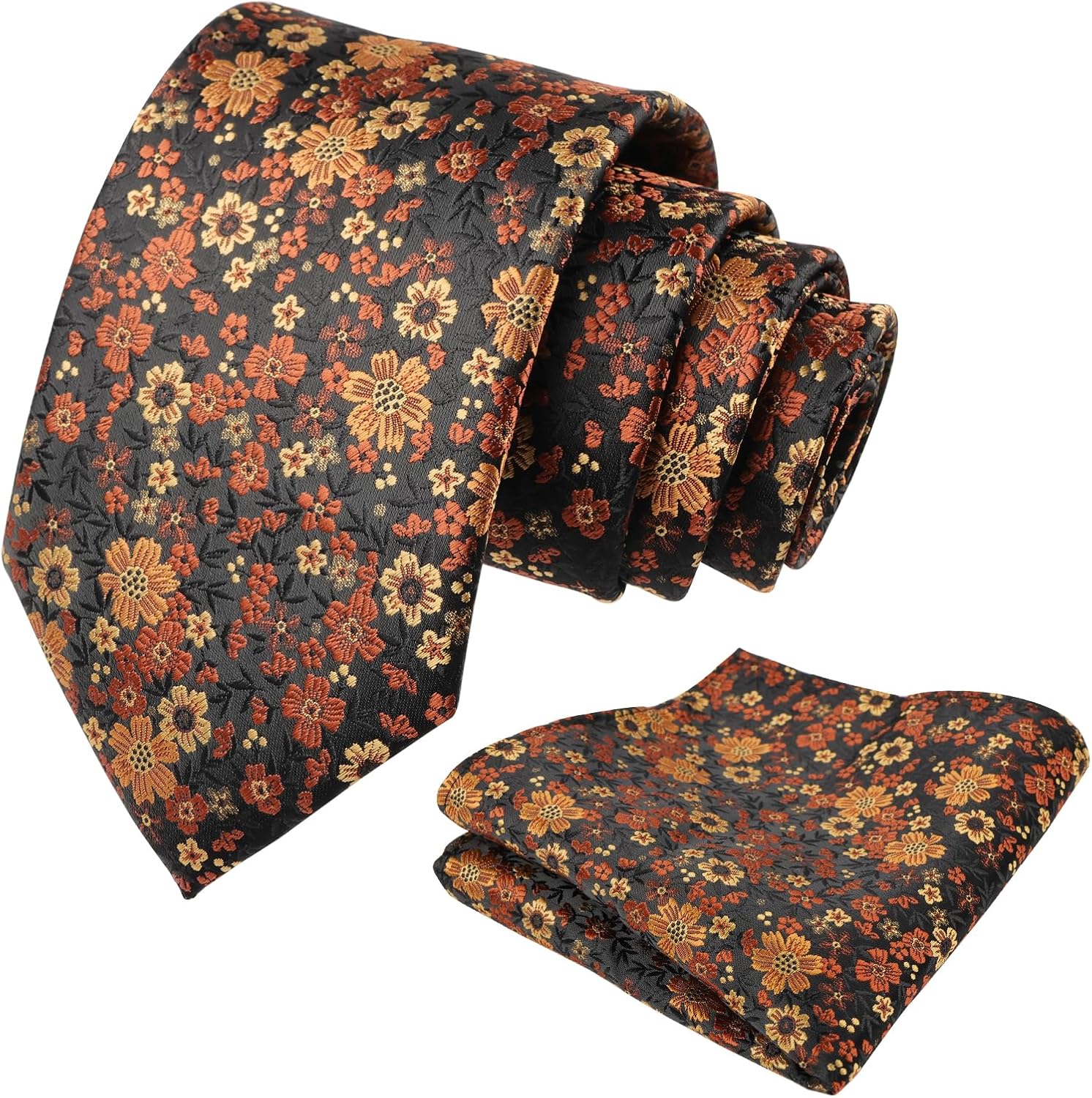 Thumbnail 6 de Alizeal Floral Necktie with Pocket Square Set – Silk‑feel 8cm Tie + 24cm Pocket Square