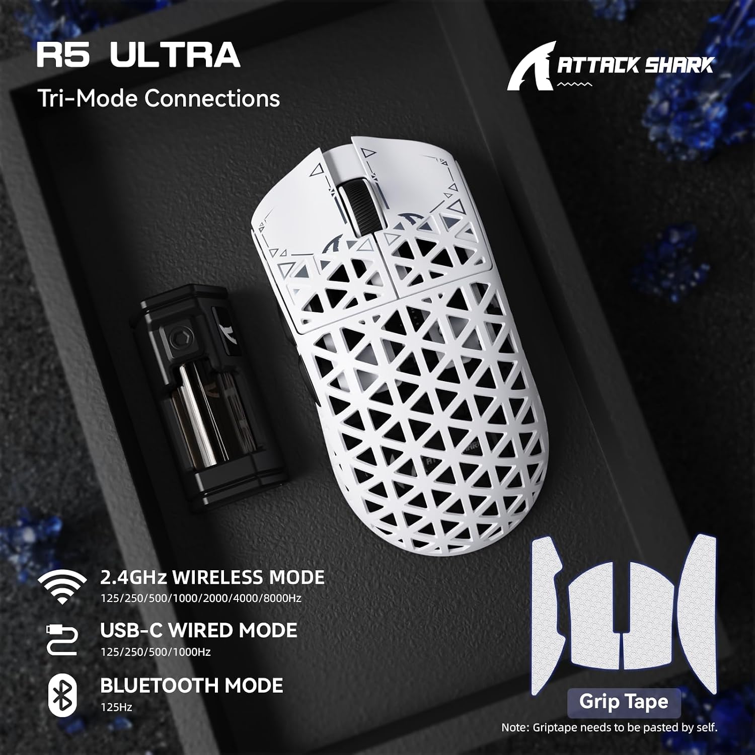 Thumbnail 2 de ATTACK SHARK R5 Ultra: Mouse da gioco wireless 8K con fibra di carbonio ultraleggera