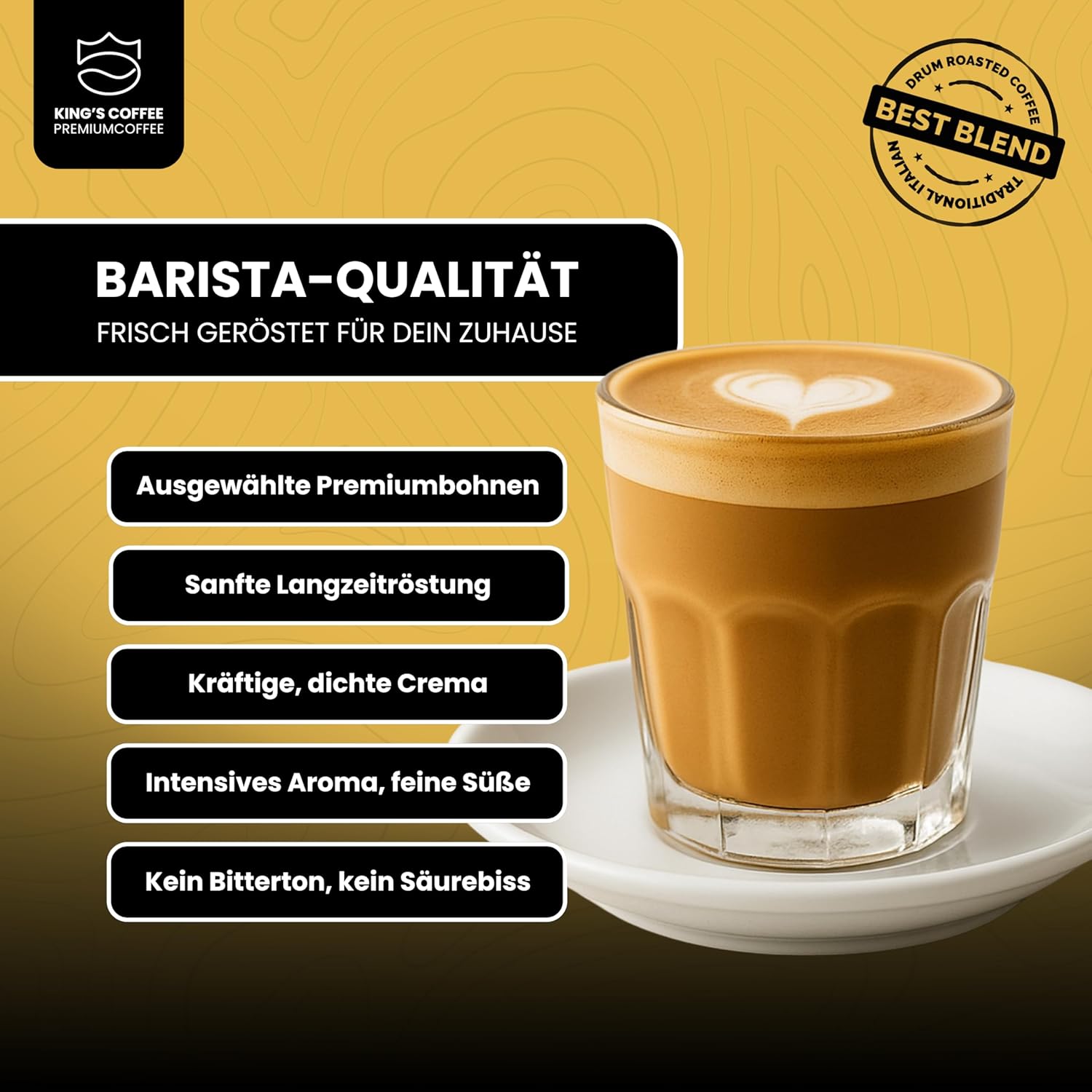 Detalle de KING'S COFFEE SPECIAL ROAST – 1 kg Premium Barista Espressobohnen – säurearm, italienische Trommelröstung, Arabica-Robusta Blend