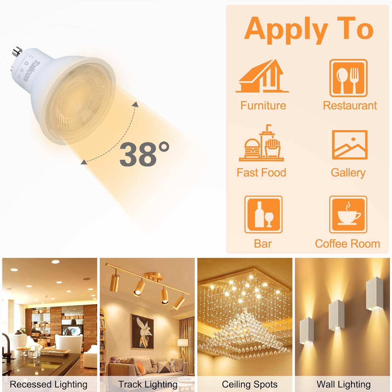 Thumbnail 3 de Tailcas Lampadine LED GU10 5W (10 Pezzi) – Luce Bianca Calda 3000K, 500 lm, fascio 38°, equivalenti a 50W alogeni