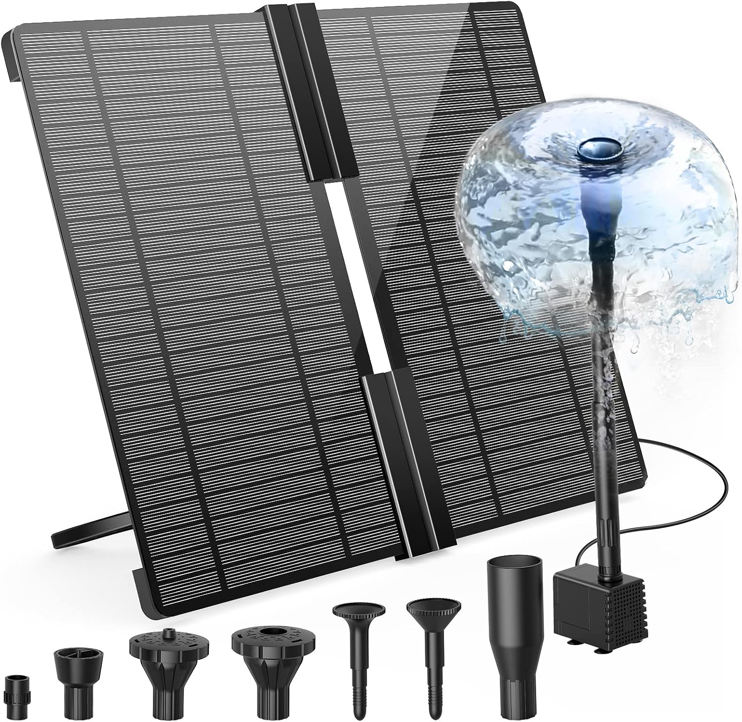 Detalle de AMZtime Solar Springbrunnen für Außen – 20W Solarpumpe mit verstellbarem Ständer und 6 Fontänenstilen
