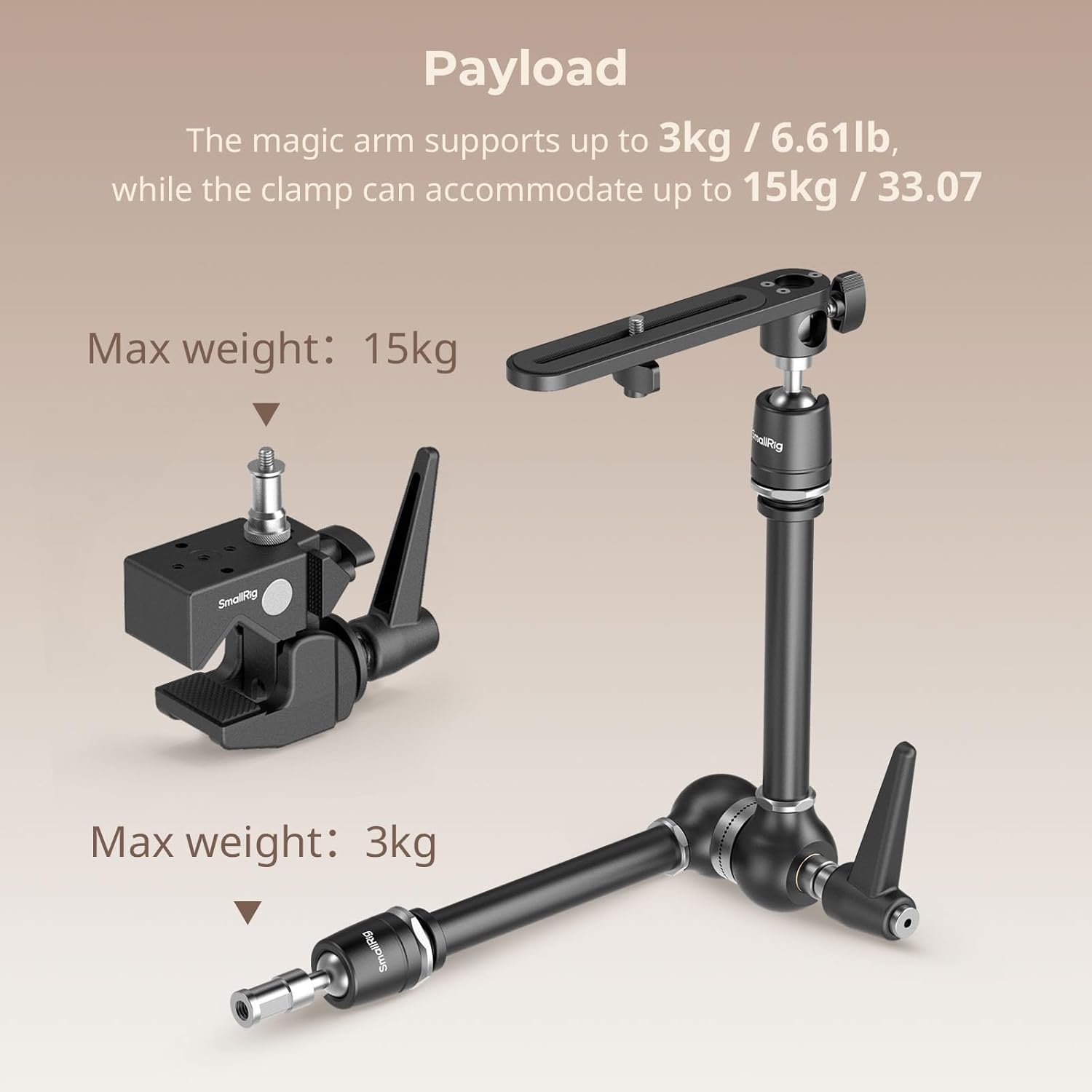 Thumbnail 1 de SMALLRIG 4862 Friction Magic Arm Camera Mount with Super Clamp & Camera Platform