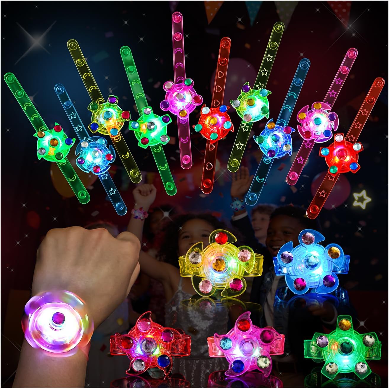 SCIONE 24 Pack LED Fidget Spinner Bracelets