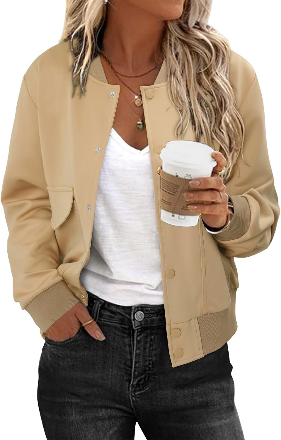 Thumbnail 5 de Magritta Women's Zip Up Jacket: Dressy Long Sleeve Cropped Bomber with Pocket