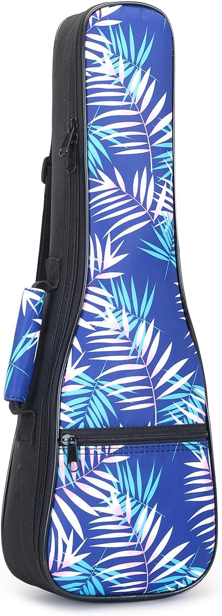 Detalle de MUINS 26-Inch Tenor Ukulele Gig Bag, 10mm Padding, Blue Leaves