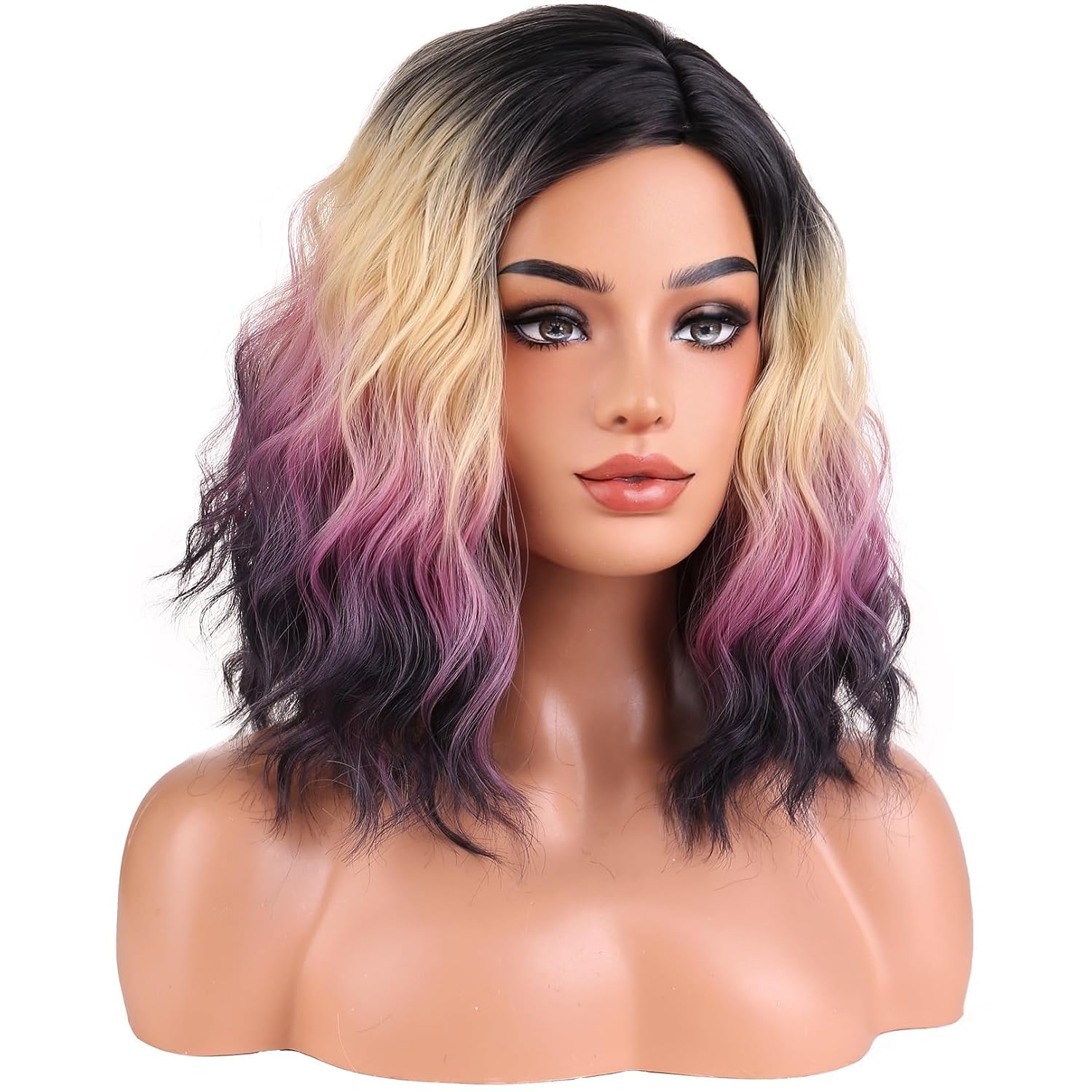 Thumbnail 2 de BERON Blonde, Purple and Black Short Curly Side-Part Wig for Girls