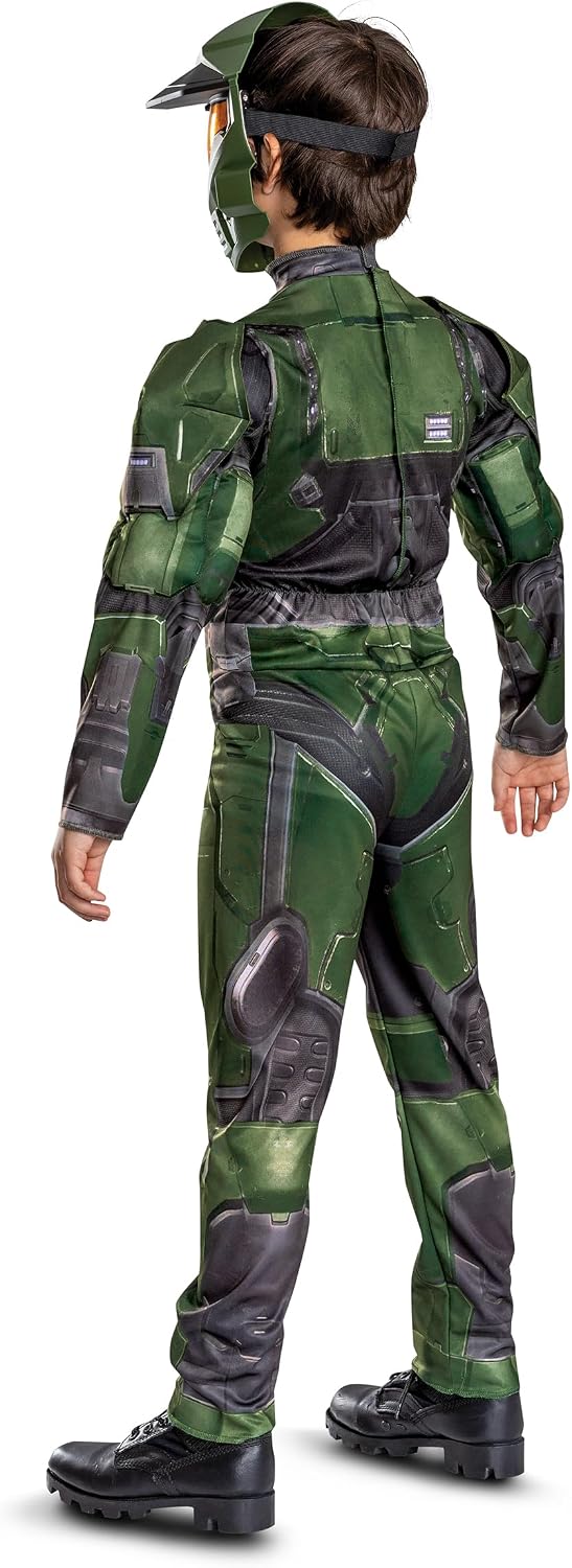 Detalle de Disguise Halo Master Chief Muscle Costume for Kids with Padded Jumpsuit and Half Mask