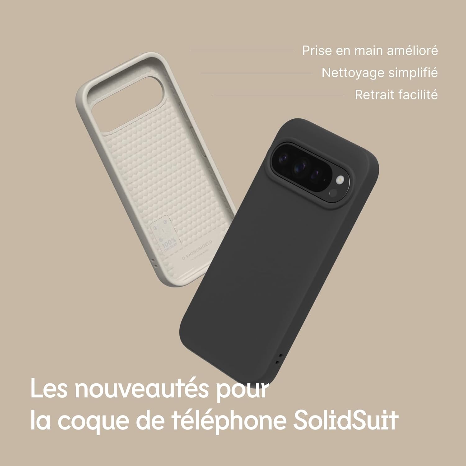 Thumbnail 4 de RhinoShield Coque SolidSuit compatible Pixel 9/9 Pro – finition mate premium beige