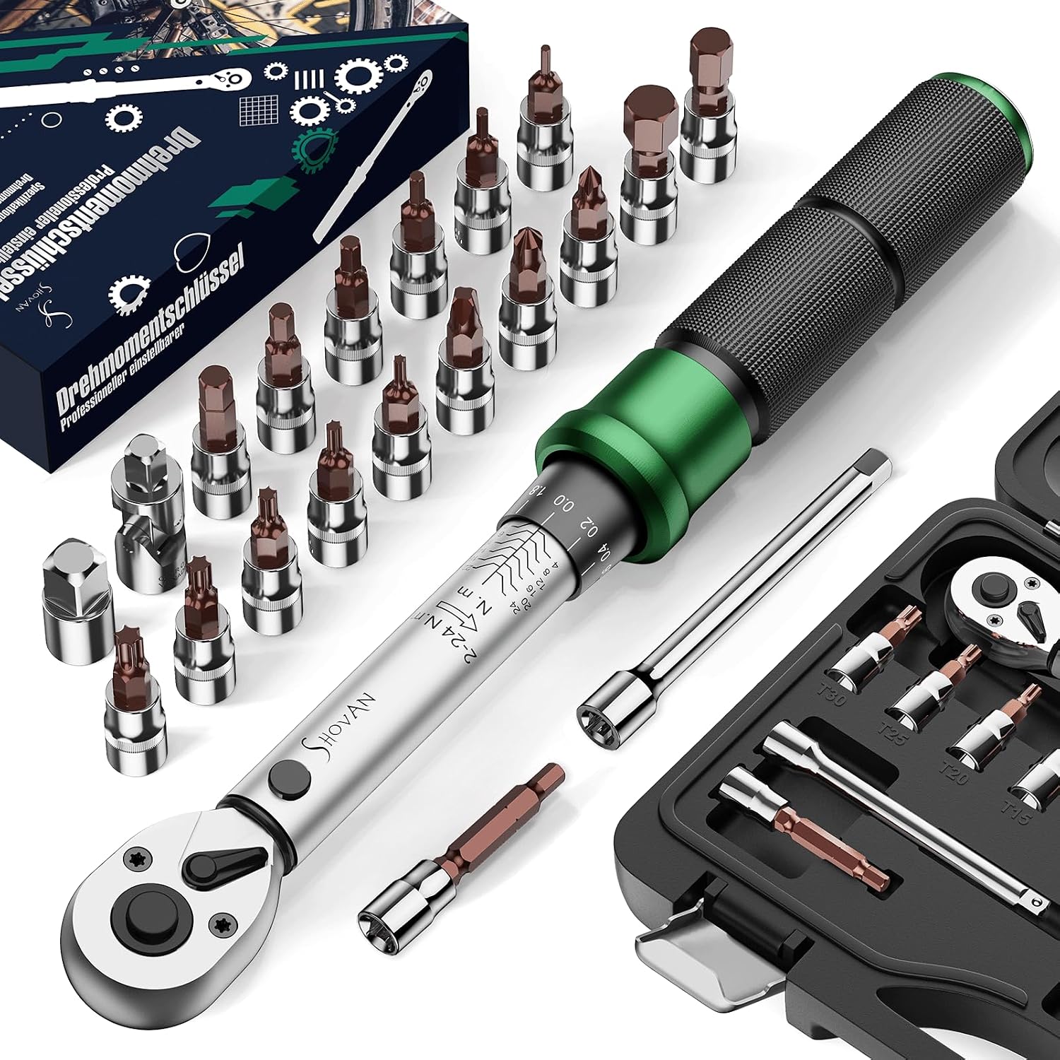 21-Piece Bike Torque Wrench Set (2-24 Nm, 1/4" Drive) for Mountain and Road Bikes