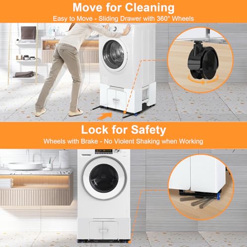 Thumbnail 5 de NIUXX Soporte universal para lavadora con cajón y ruedas, antivibración ajustable 42-69 cm y freno (hasta 400 kg)