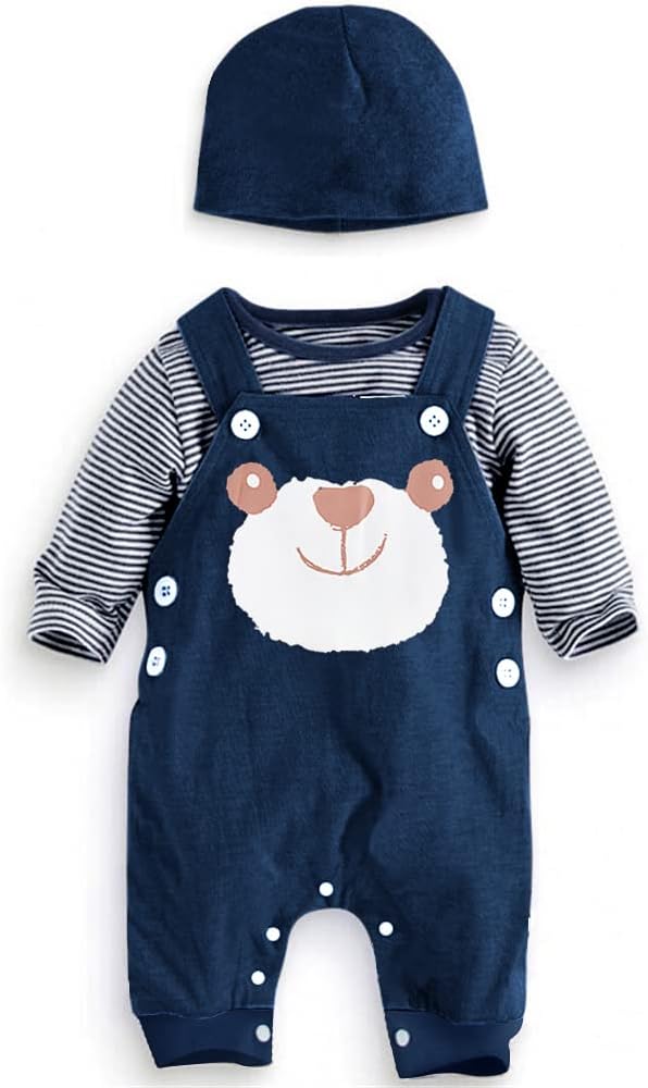 Thumbnail 6 de SFreeBo 3-Piece Infant Boys Clothing Set: 100% Cotton Romper, Dungarees & Hat (0–18 Months)