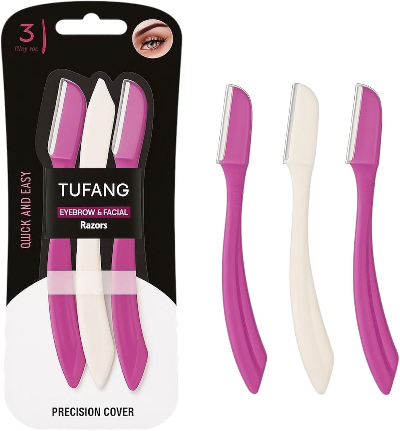 Detalle de Generic 3-Piece Facial Razors with Stainless Steel Blades for Brows & Peach Fuzz