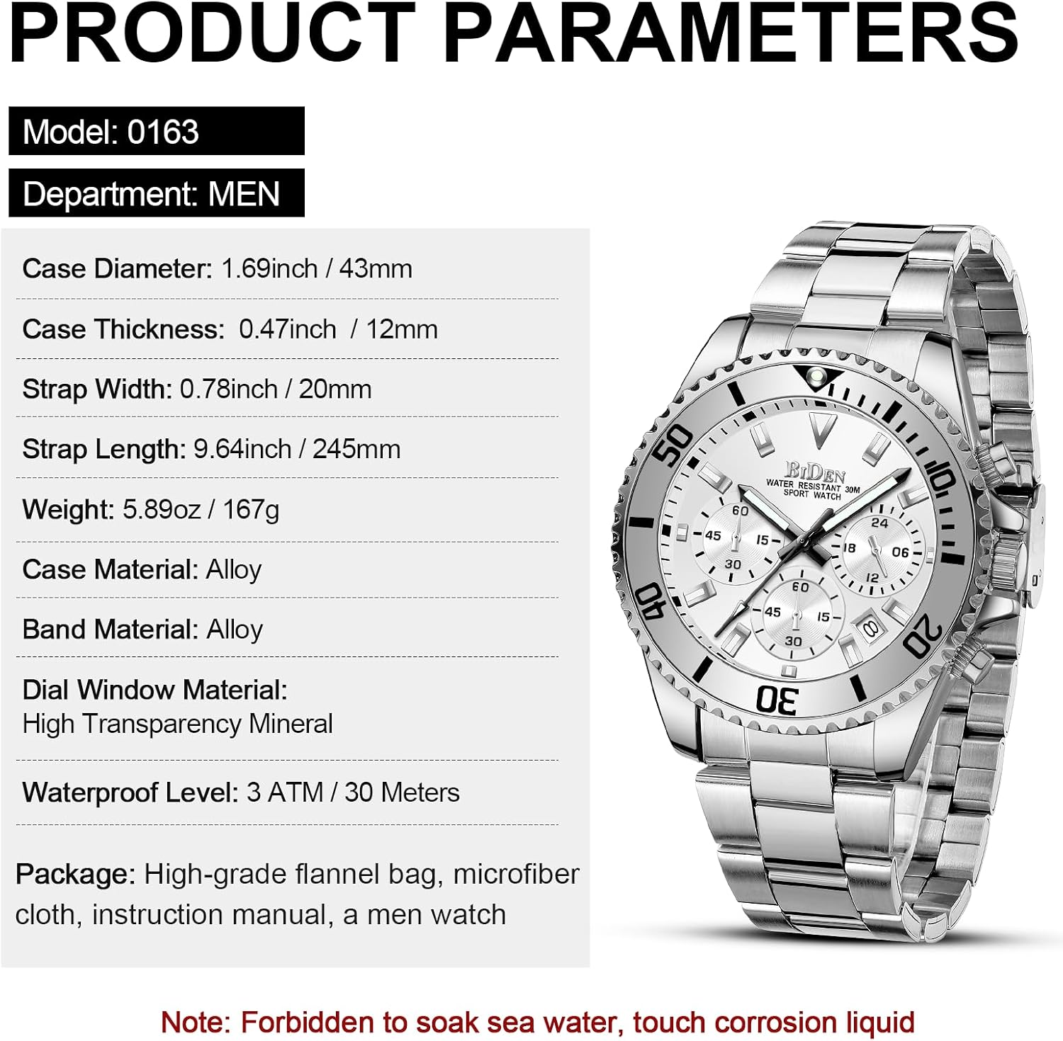 Thumbnail 6 de HANPOSH Herren Chronograph Uhr mit Datum – Quarz, Edelstahl, wasserdicht (30 ATM)
