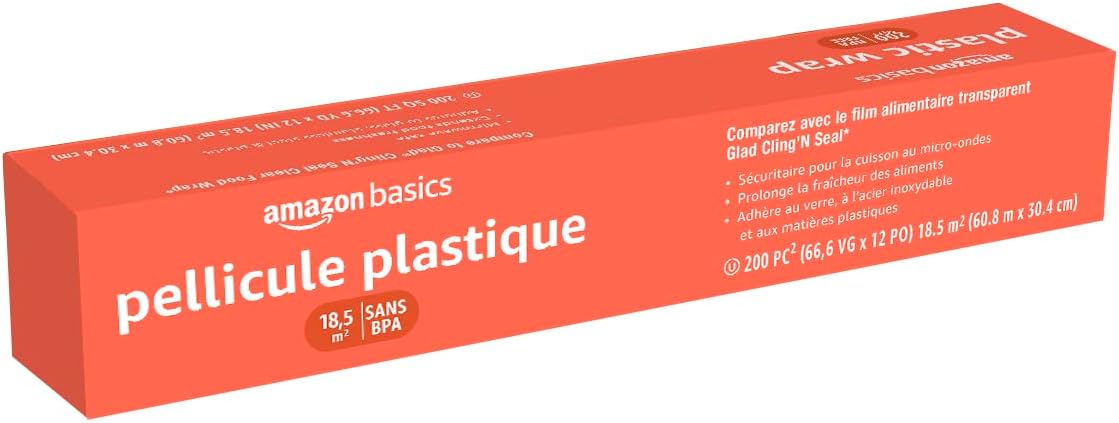 Detalle de Amazon Basics Plastic Food Wrap, BPA Free, Microwavable, 200 Sq Ft (Pack of 1)
