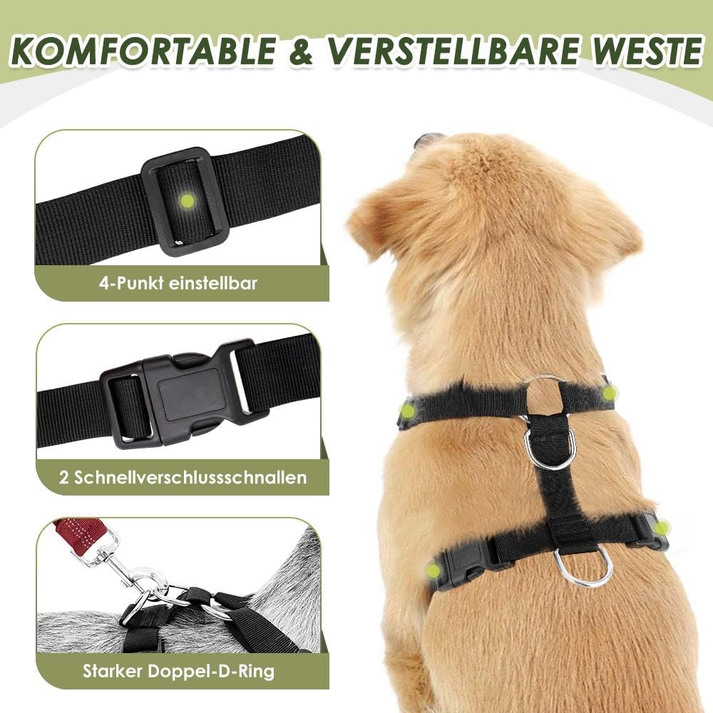 Detalle 2 de SlowTon Hundegeschirr mit Sicherheitsgurt für Auto – atmungsaktives 2-in-1 Gurt-System in Rot (S)