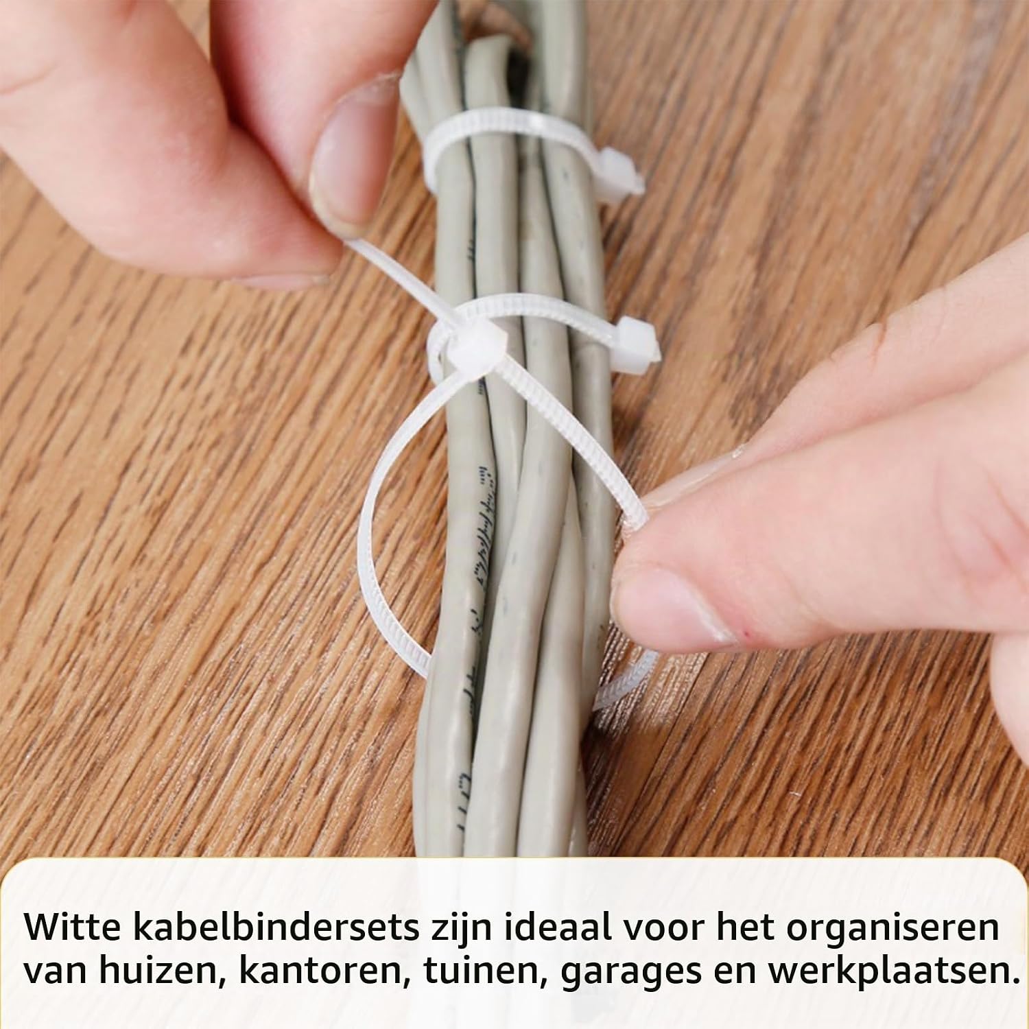 Detalle 2 de Behiruch ZD001 kabelbinderset, wit nylon, 3 lengtes met zelfklevende houders