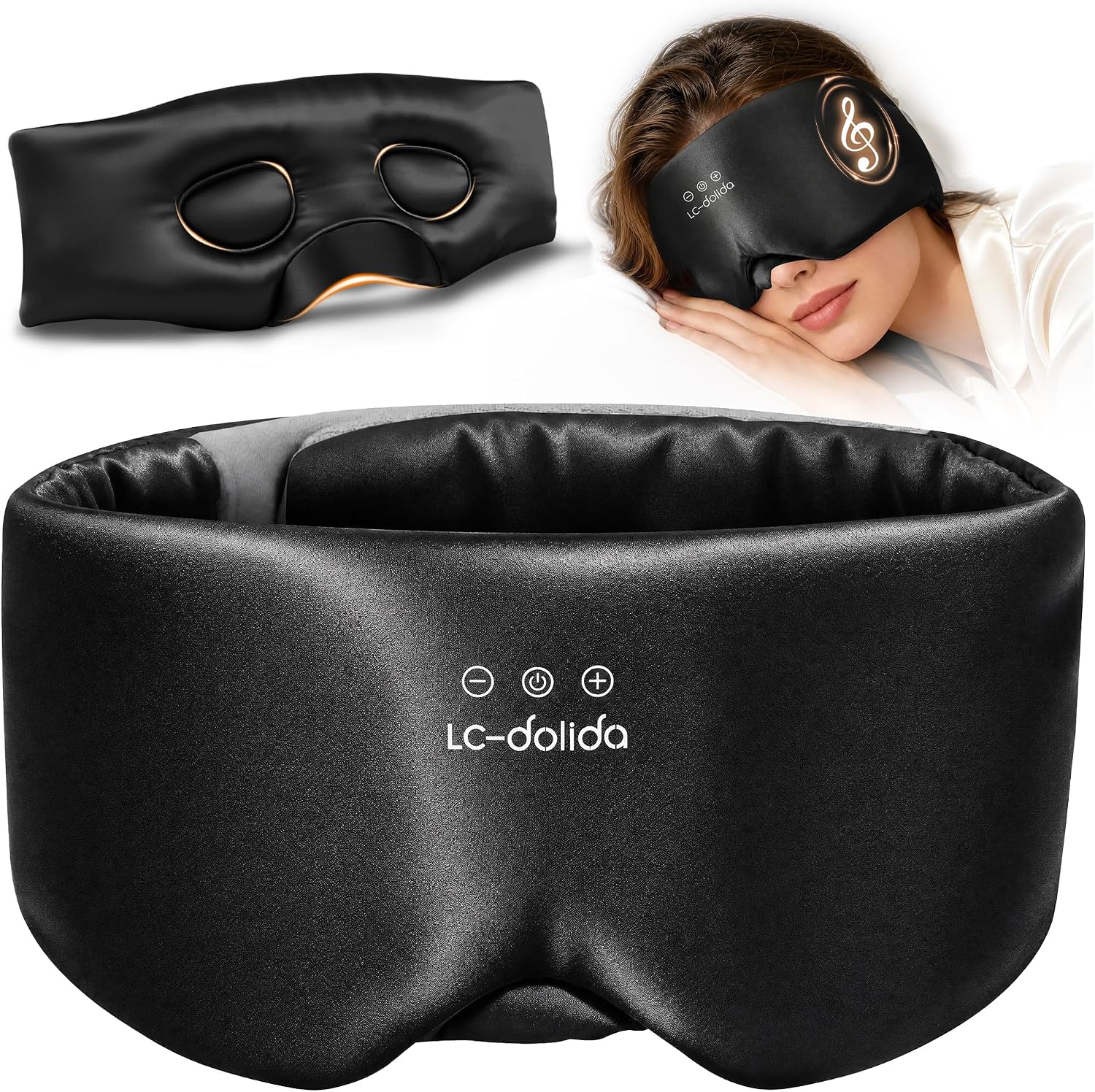 Detalle de LC-dolida 3D Silk Bluetooth Sleep Mask, Black, with Contoured Eye Cups