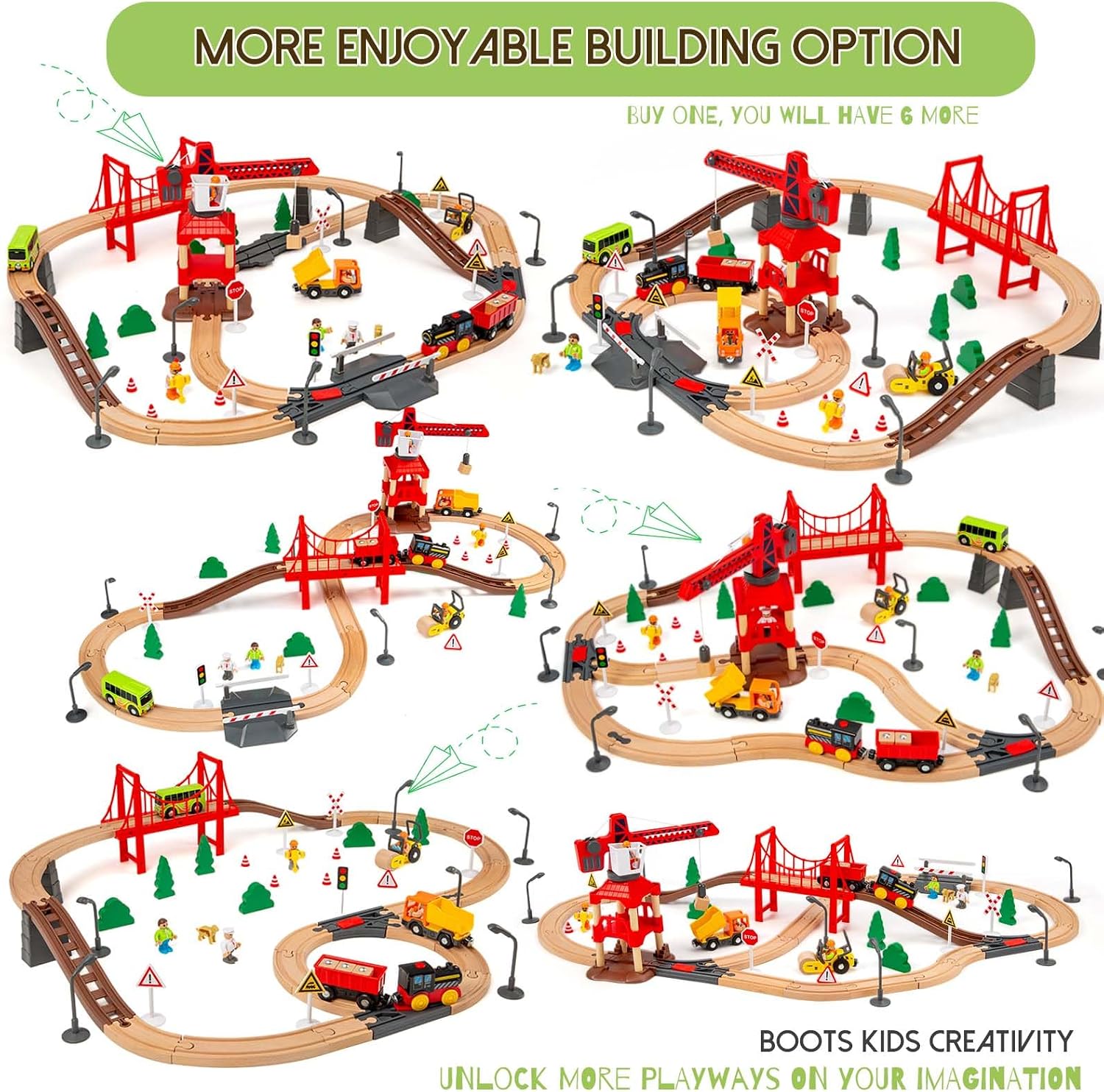 Detalle 1 de 86pcs Wooden Train Set with Crane 360°