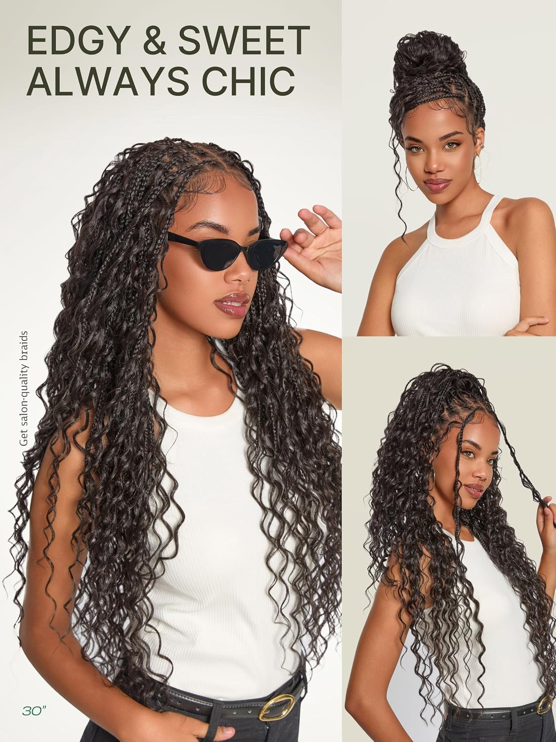 Detalle 2 de Frodio Full Lace Boho Braided Wig, 30-Inch, 200% Density, Pre-Plucked Hairline