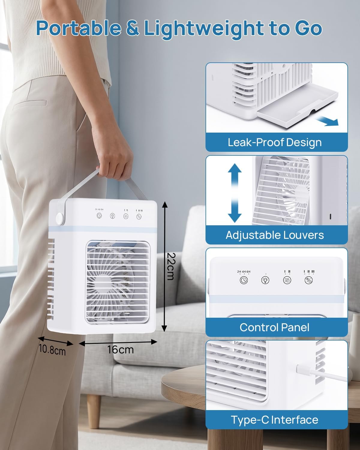 Thumbnail 6 de Portable Mini Air Conditioner with 900ML Tank — 4-in-1 USB-C Cooler for Office, Bedroom, Kitchen