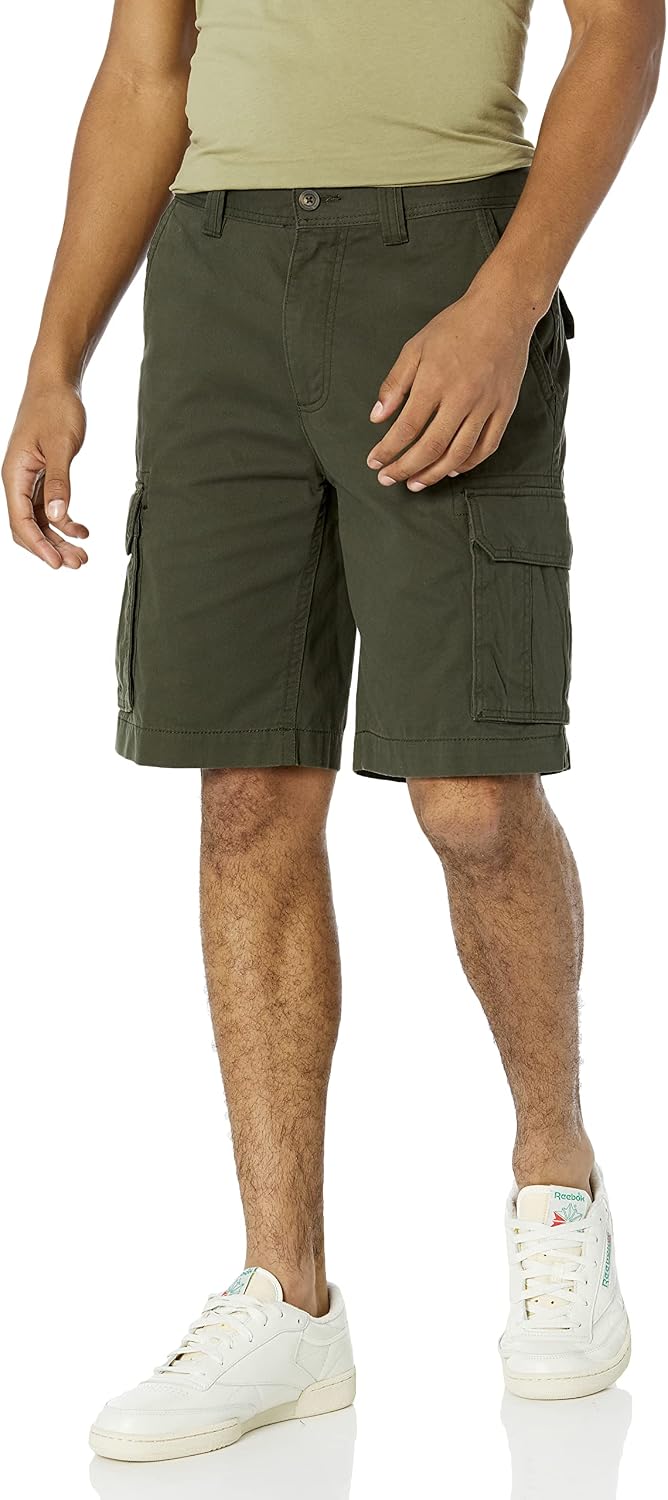 Detalle de Amazon Essentials Pantalones Cortos Cargo de Corte Clásico para Hombre – 25 cm, Verde Oliva Oscuro, 34W