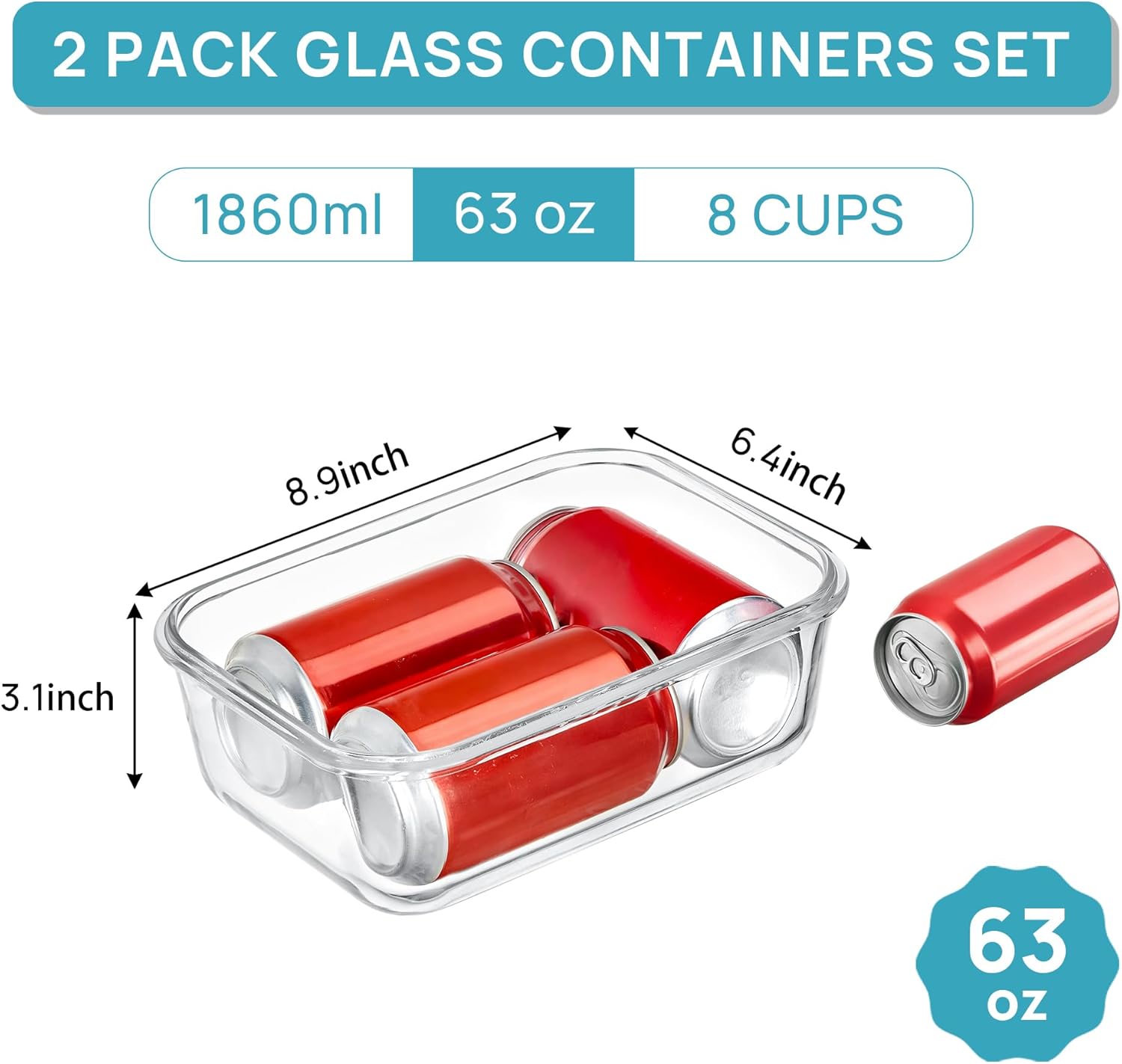 Detalle 2 de Vtopmart 2-Pack 1860ml Glass Storage Containers ⚙