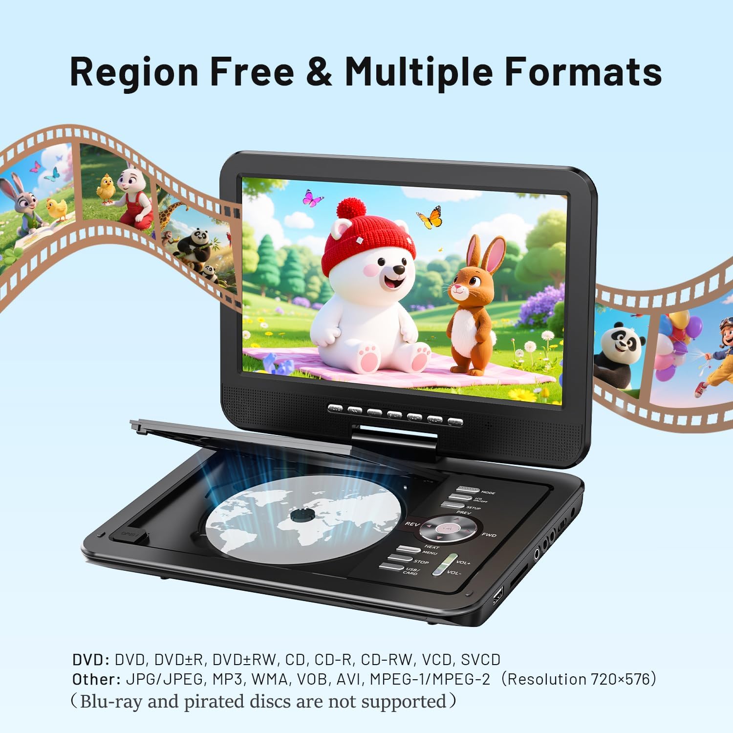 Thumbnail 3 de POFOTO 12.5" Portable DVD Player with 10.5" HD Swivel Screen (Car DVD Player + Dual Speakers, 6-Hour Battery)