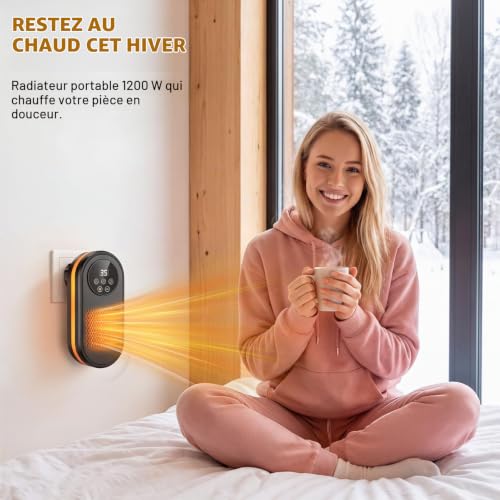 Thumbnail 6 de Cakoai chauffage d’appoint mural céramique 1 200 W, 2 modes et minuterie