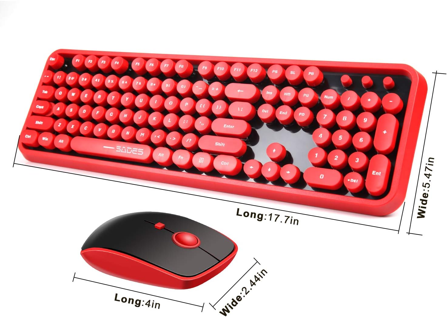 Thumbnail 1 de Red Wireless Keyboard and Mouse Combo: Retro Typewriter Style with Bubble Keycaps