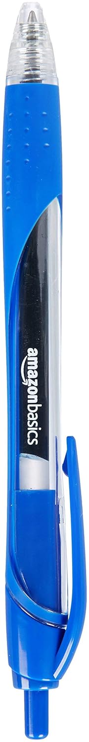 Detalle de Amazon Basics Penne a scatto con inchiostro gel blu, punta fine 0,7 mm – 12 pezzi (confezione da 1) IT