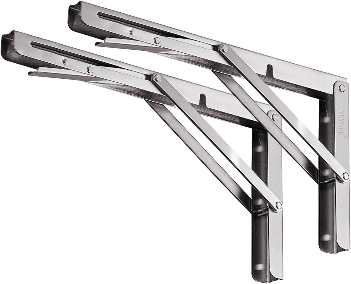 Detalle de YUMORE Klappkonsole Schwerlast 400mm (2er-Set) – Wandmontage, Edelstahl, 150 kg Tragfähigkeit