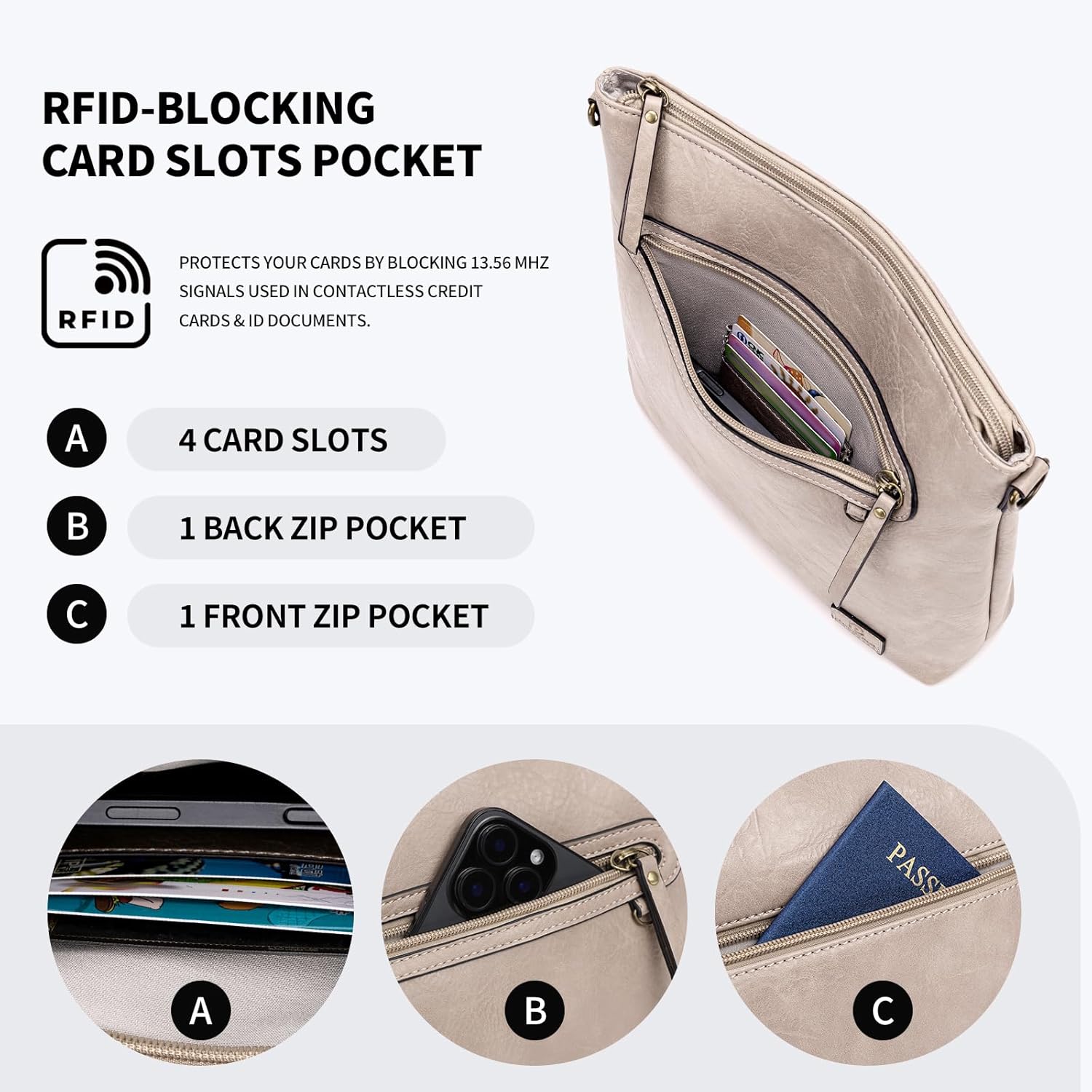 Thumbnail 2 de Pomelo Best Women’s Medium Crossbody Bag – Lightweight Vegan Leather with Wide Adjustable Strap & Card Pockets